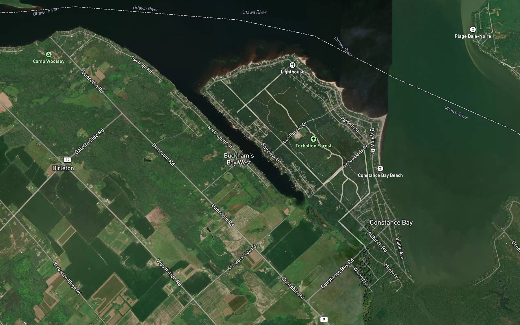 Satellite map of the Buckham's Bay