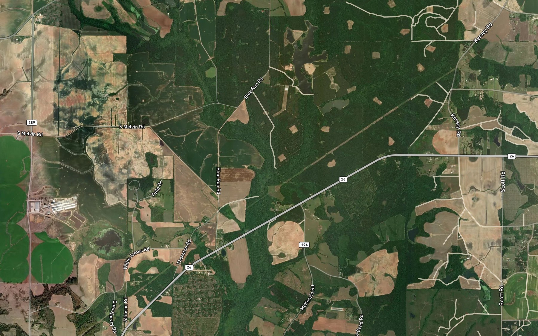 Satellite map of the Slow Run Creek