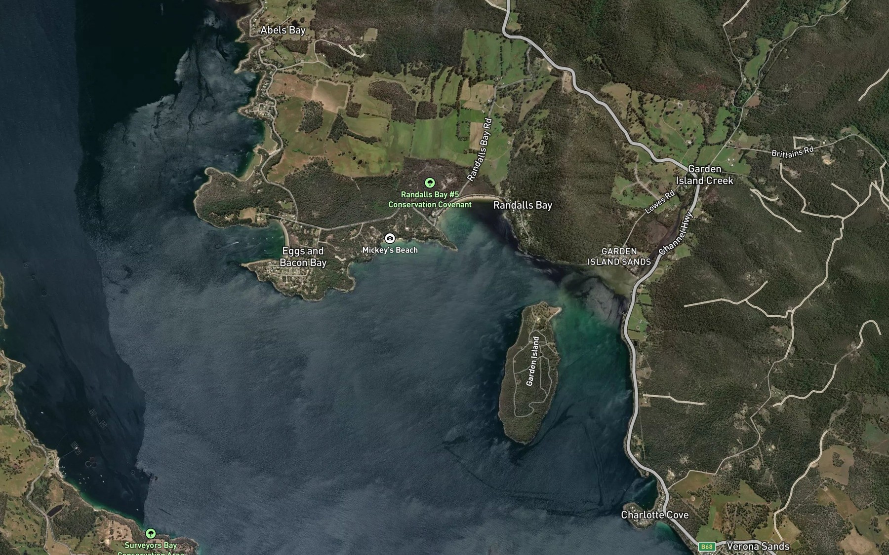 Satellite map of the Garden Island Bay