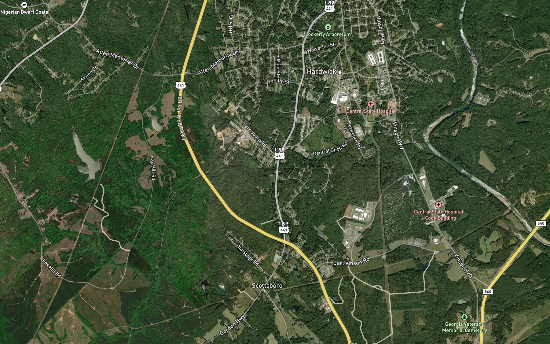 Satellite map of the Fountain Lake