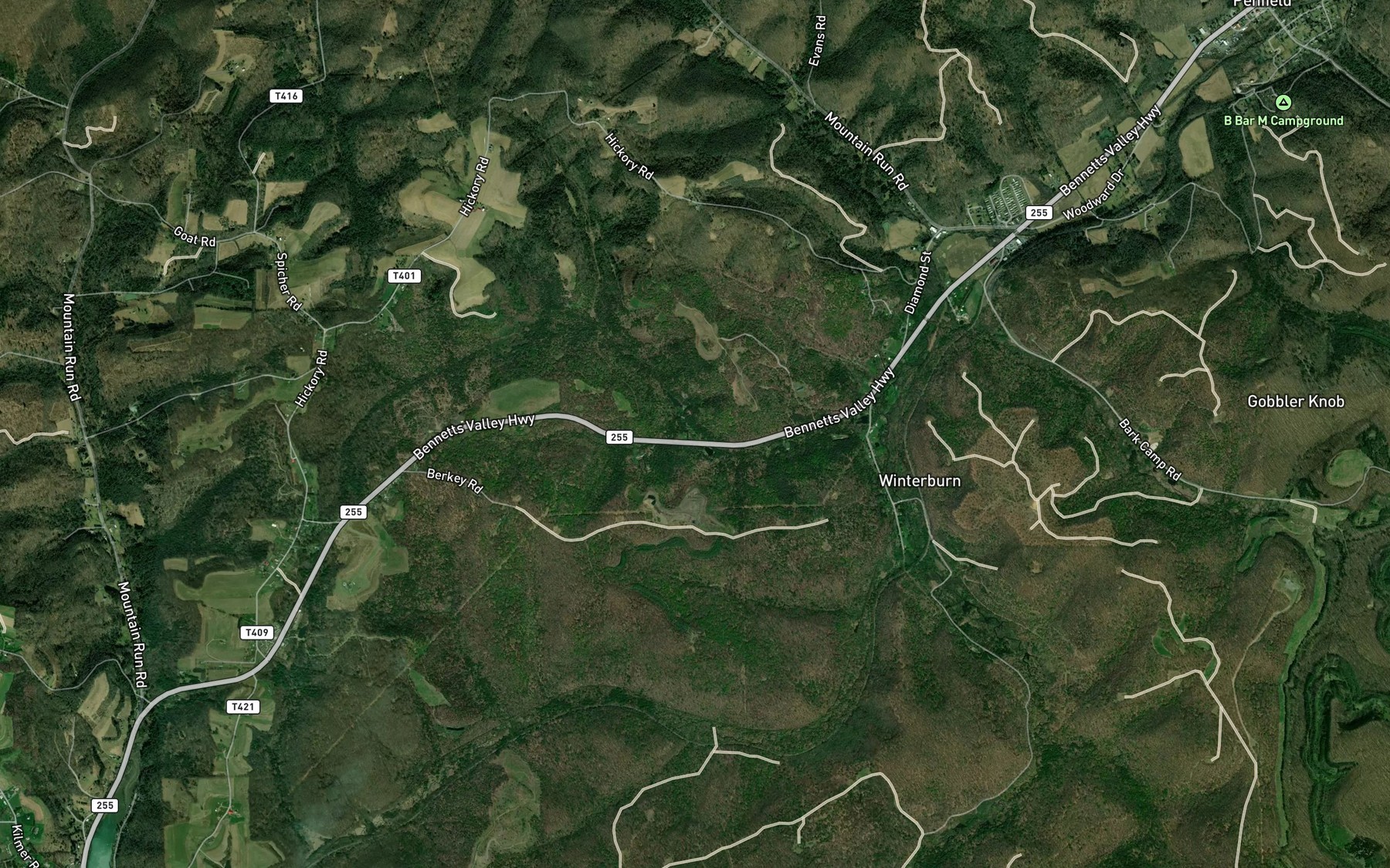 Satellite map of the Grapevine Run