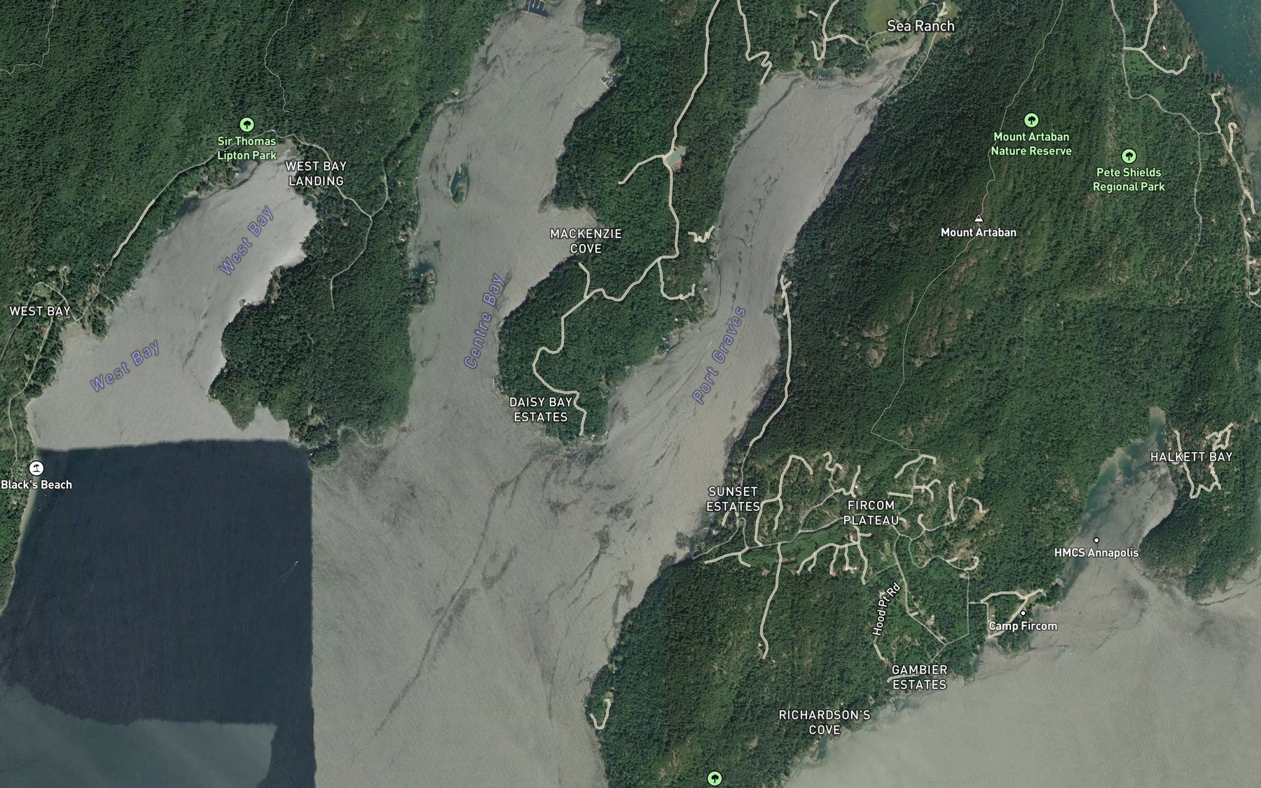 Satellite map of the East Bay
