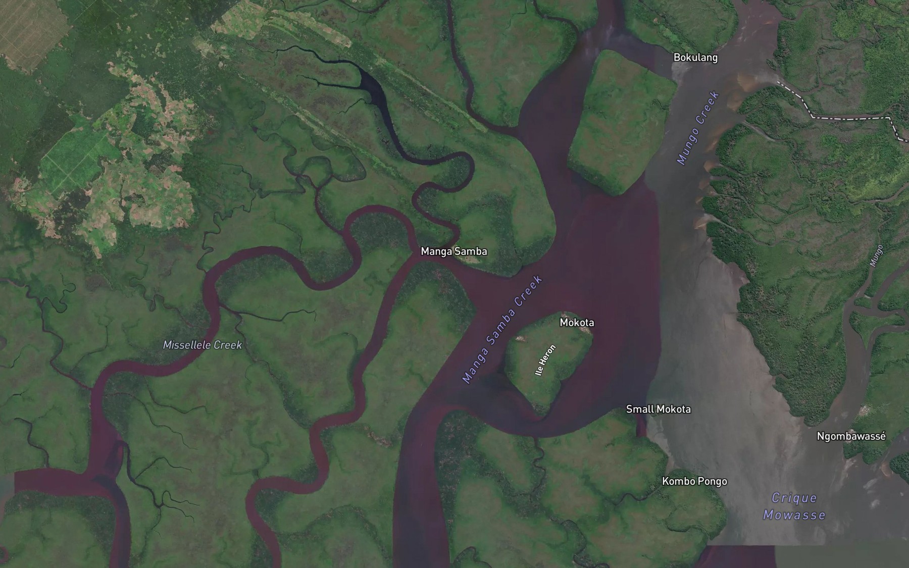 Satellite map of the Missellele Creek