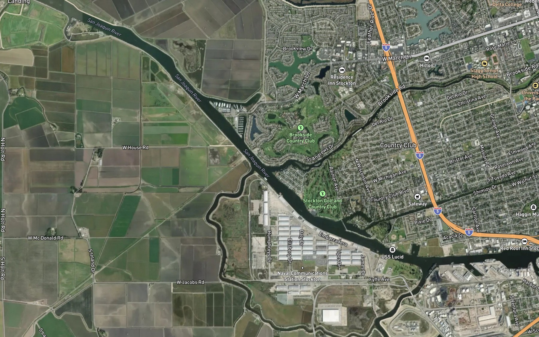 Satellite map of the Calaveras River