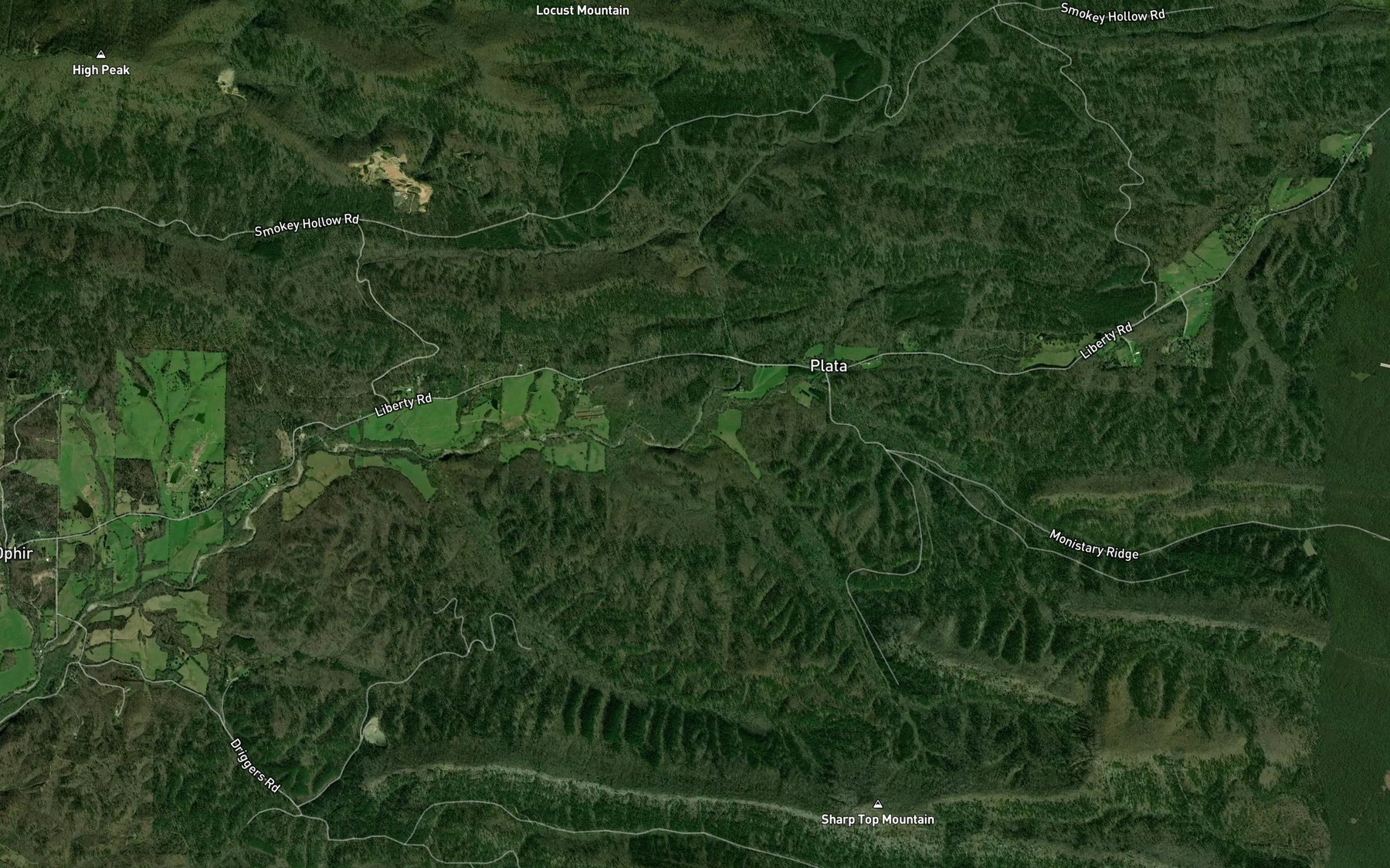 Satellite map of the Rattlesnake Creek