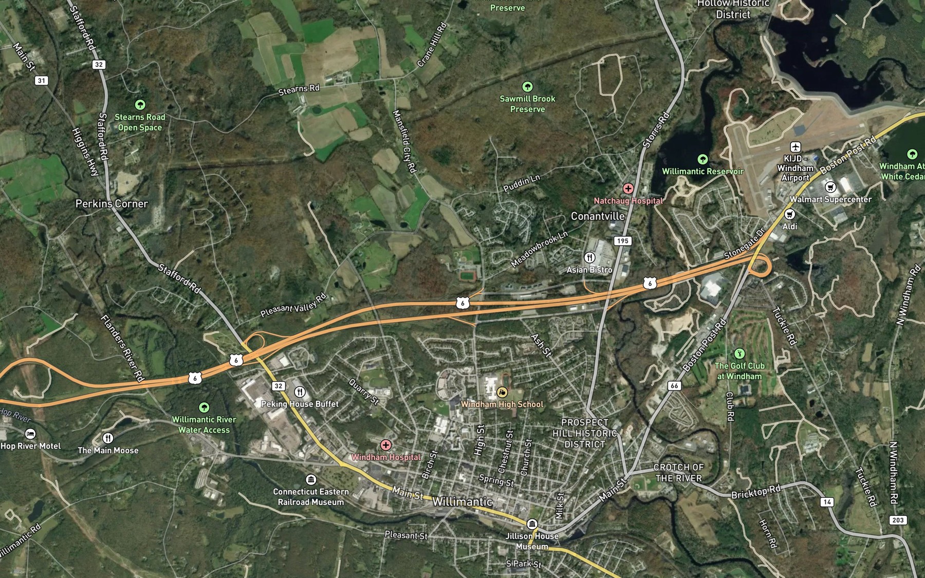 Satellite map of the Eatons Pond