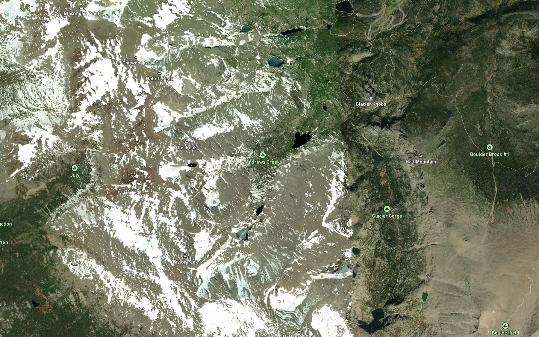 Satellite map of the Andrews Creek