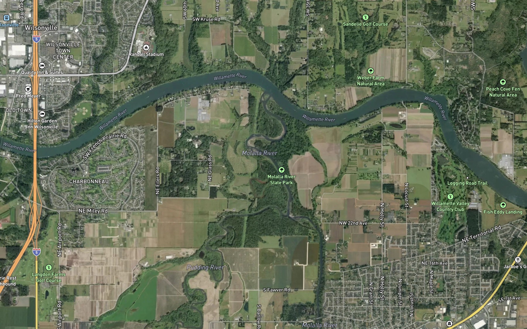Satellite map of the Molalla River