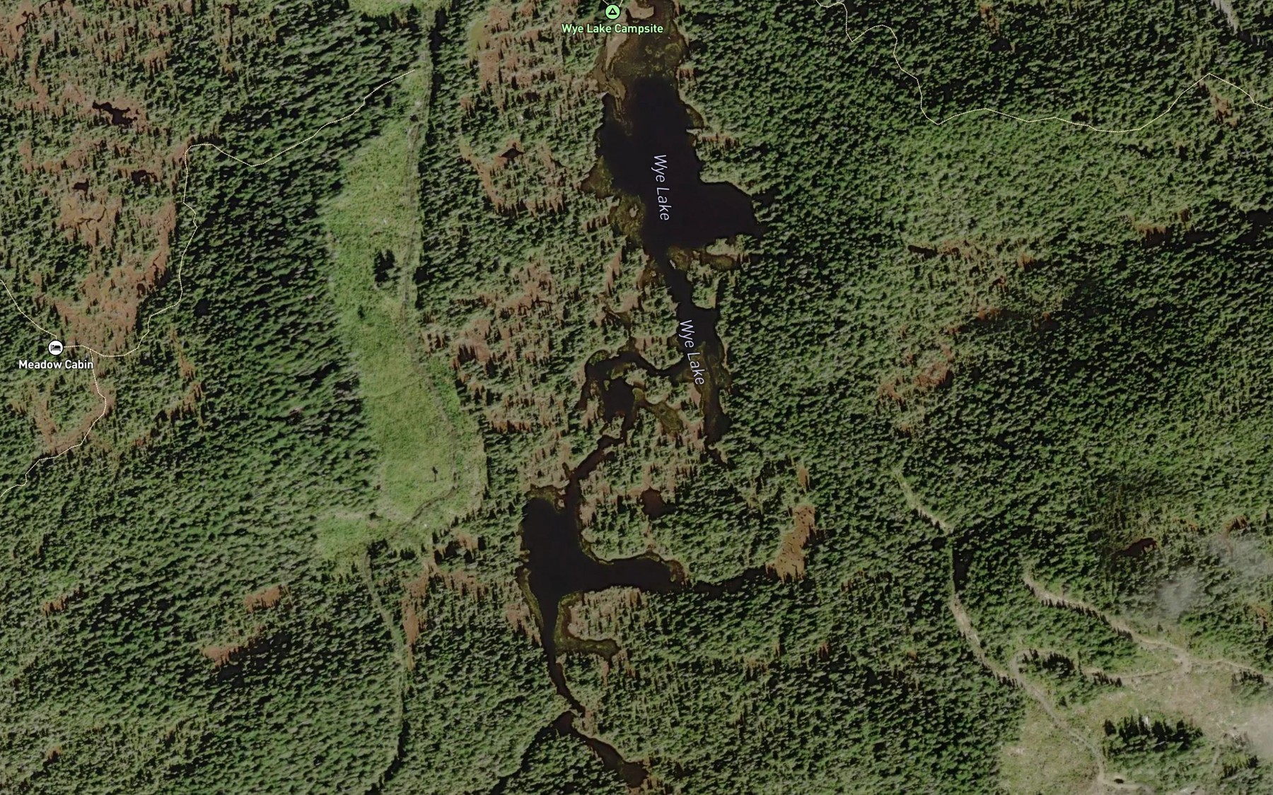 Satellite map of the Wye Lake