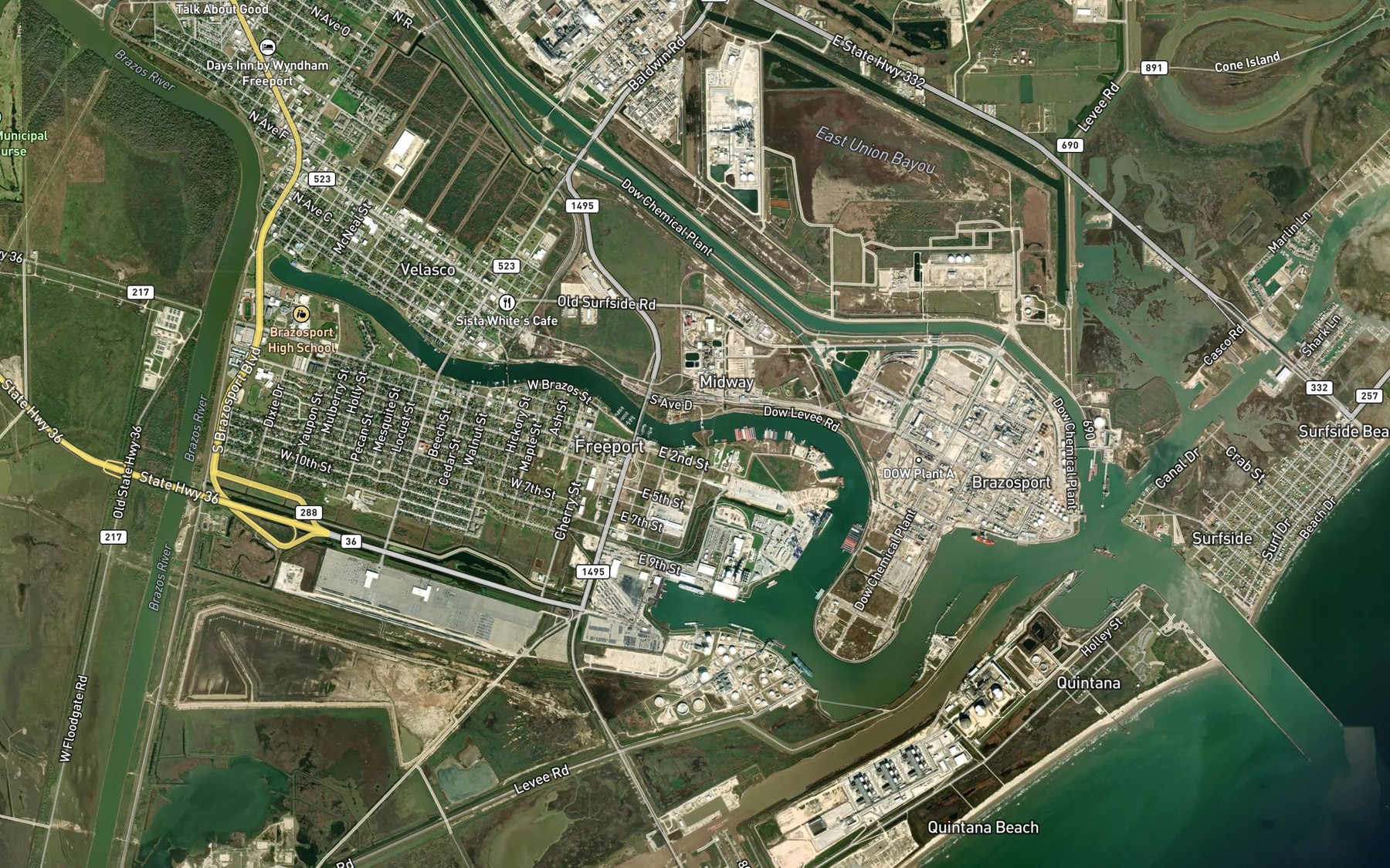 Satellite map of the Old Brazos River