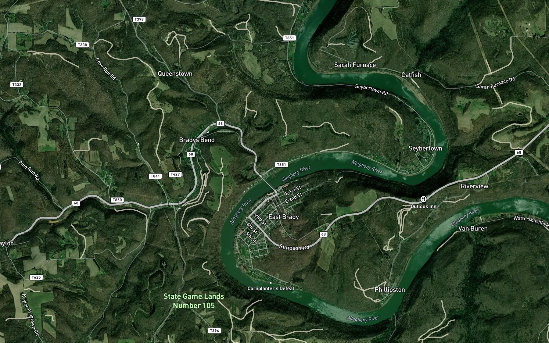 Satellite map of the Sugar Creek