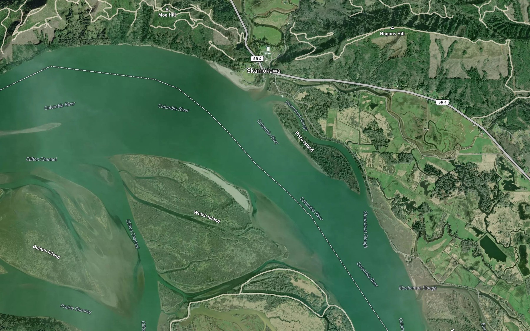 Satellite map of the Skamokawa Channel Range