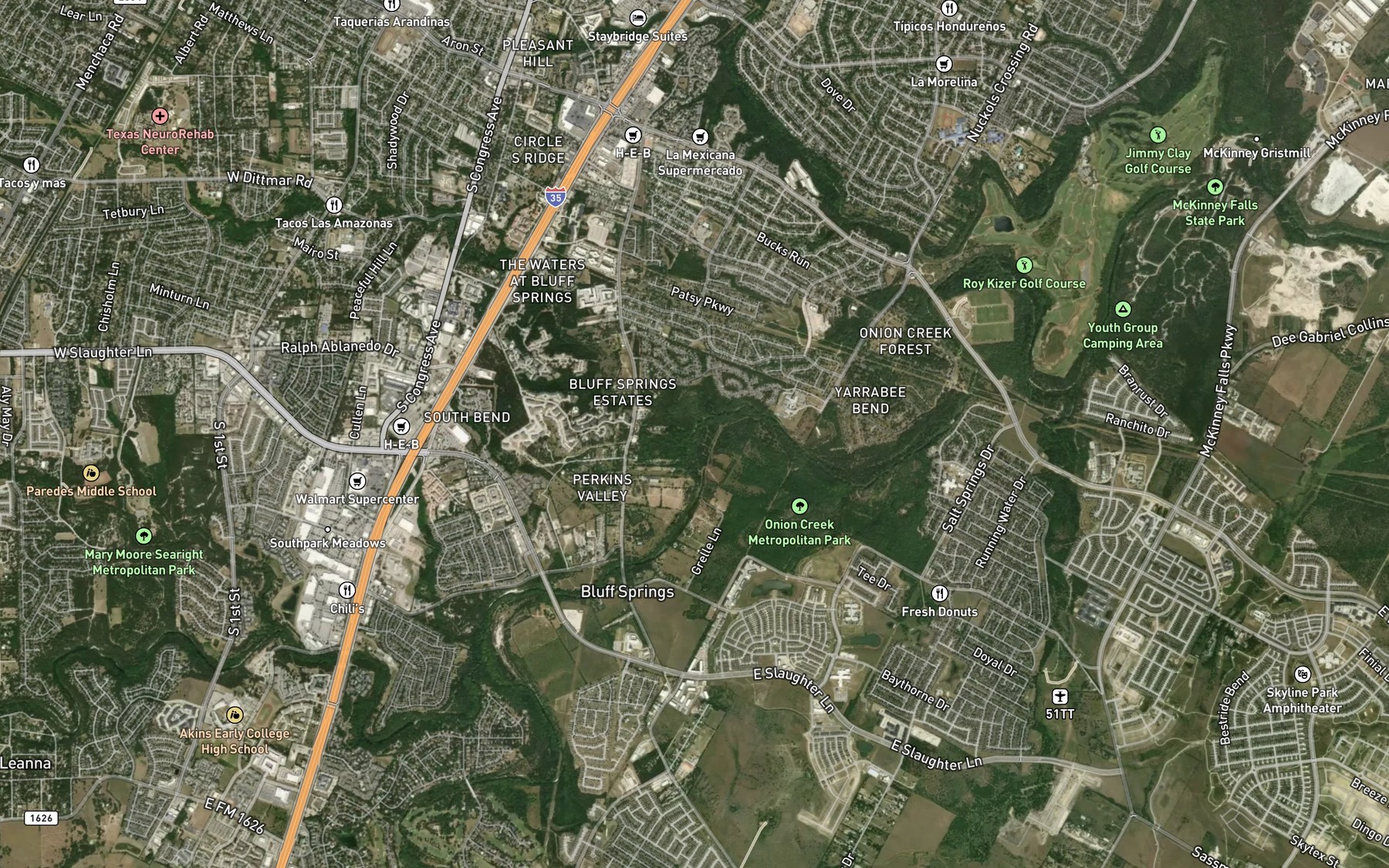 Satellite map of the Boggy Creek