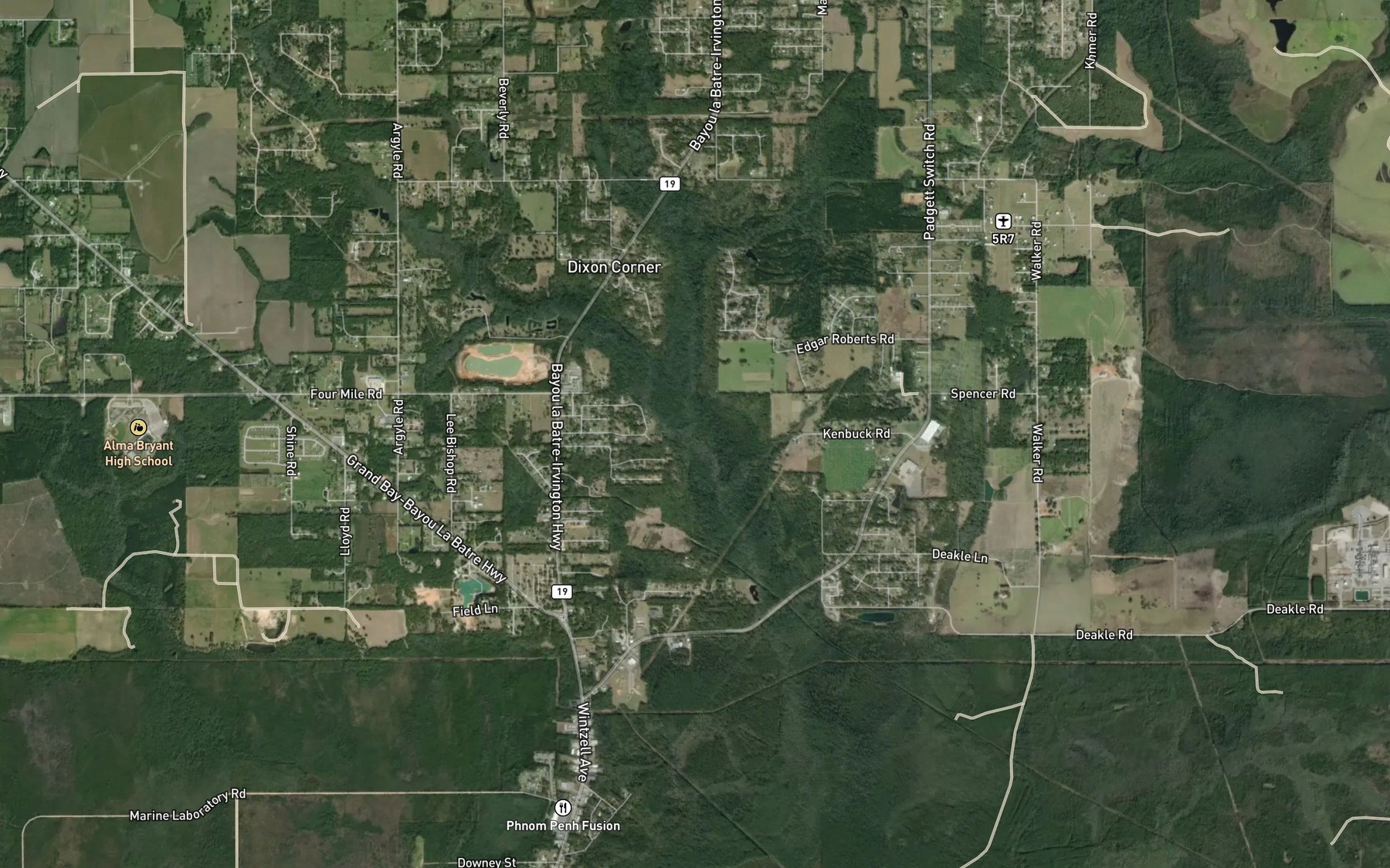 Satellite map of the Bishop Manor Creek