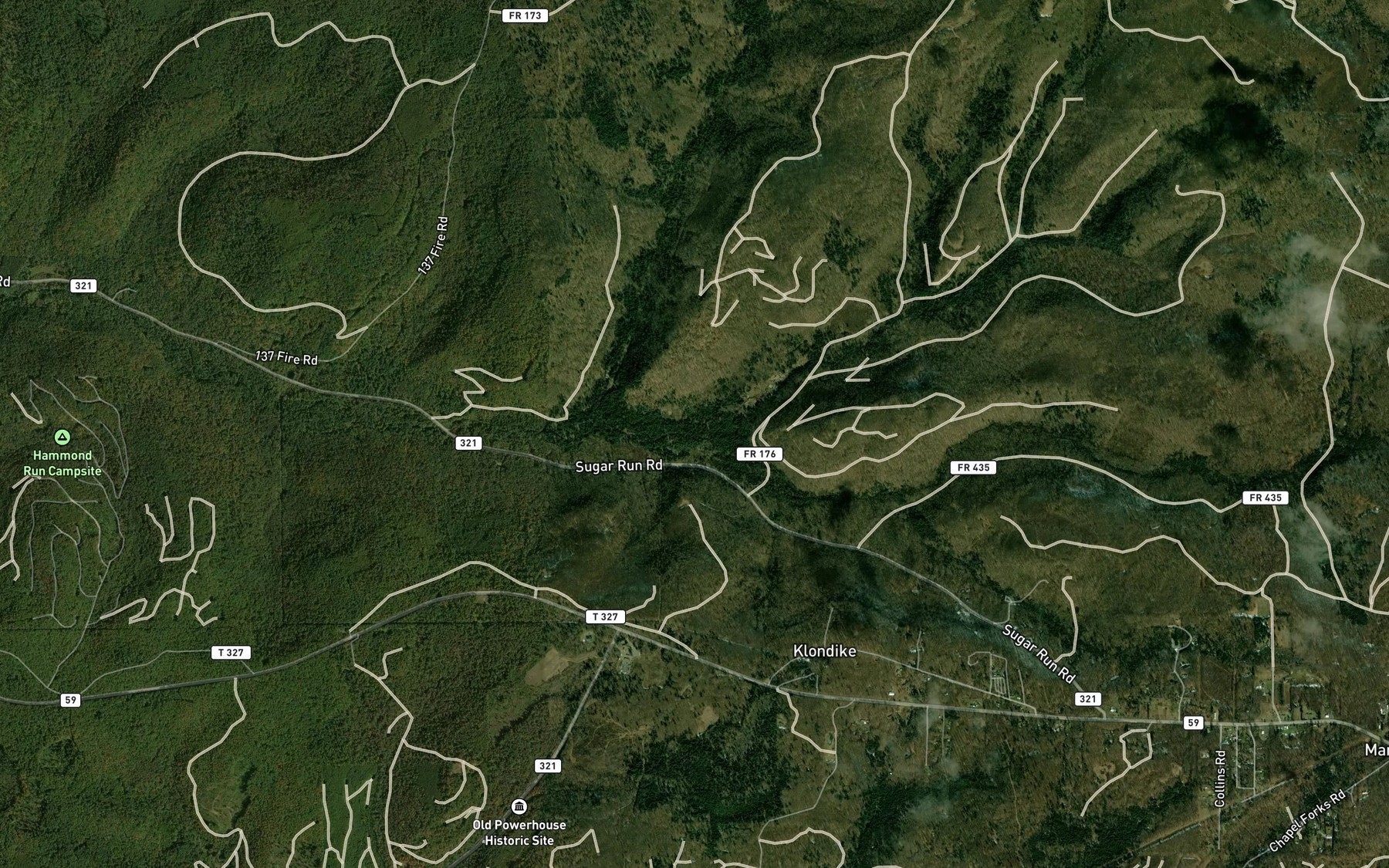 Satellite map of the Buck Lick Run
