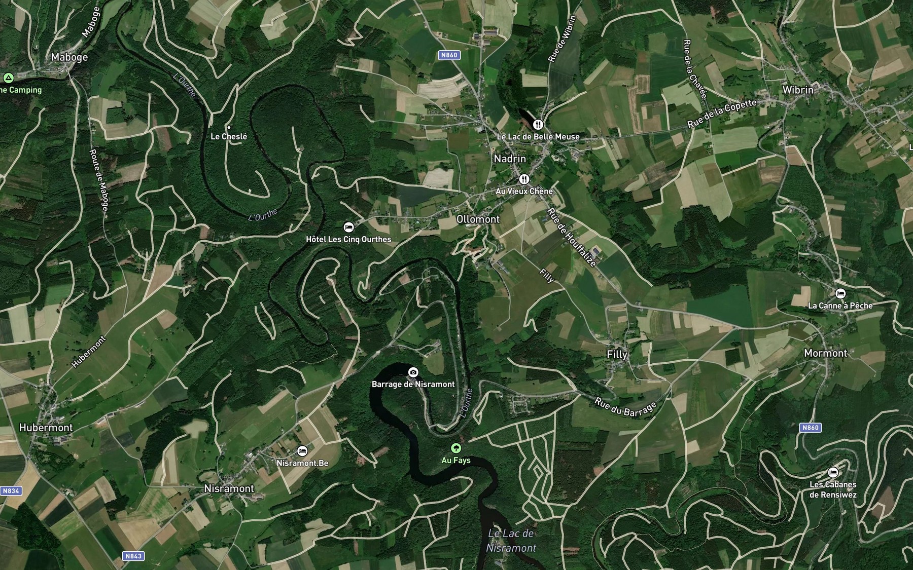 Satellite map of the Ourthe Occidentale