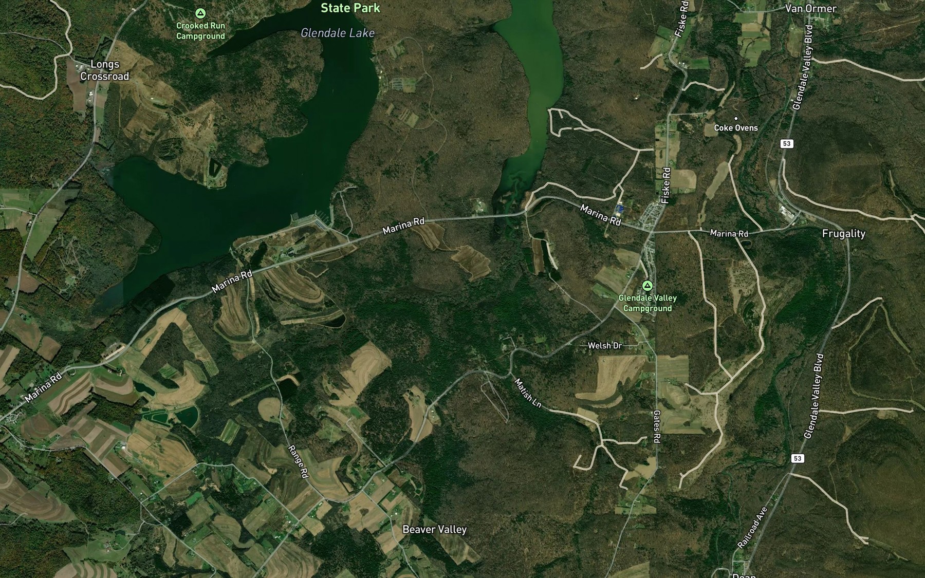 Satellite map of the Burgoon Run