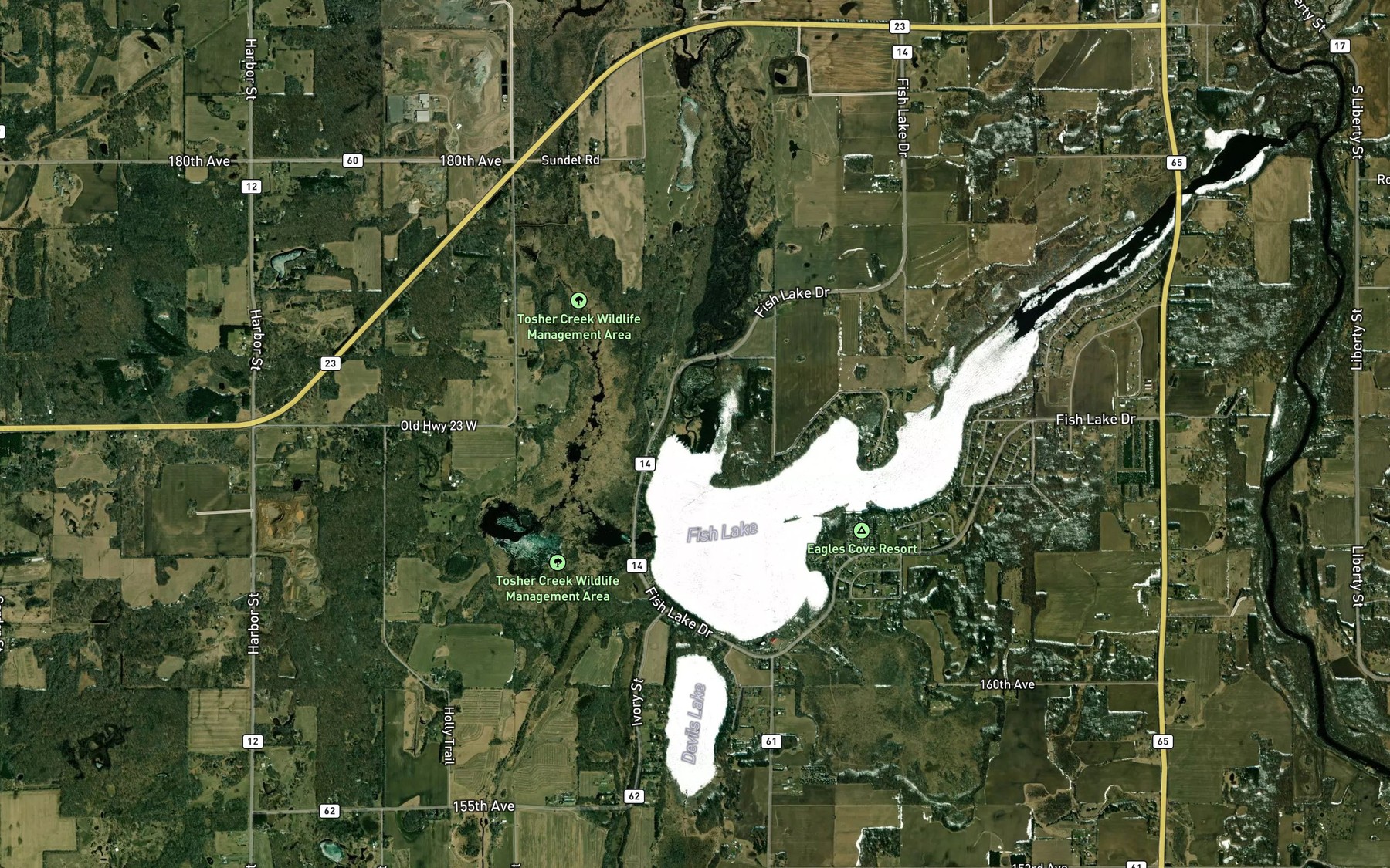Satellite map of the Ann River