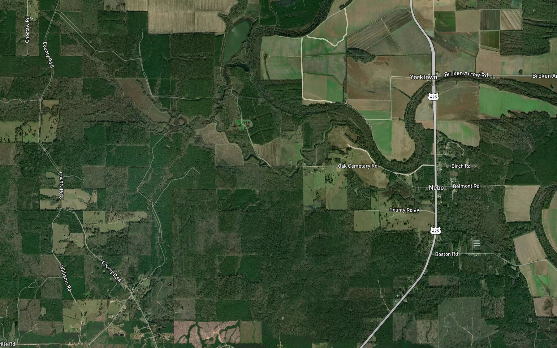Satellite map of the Dry Bayou