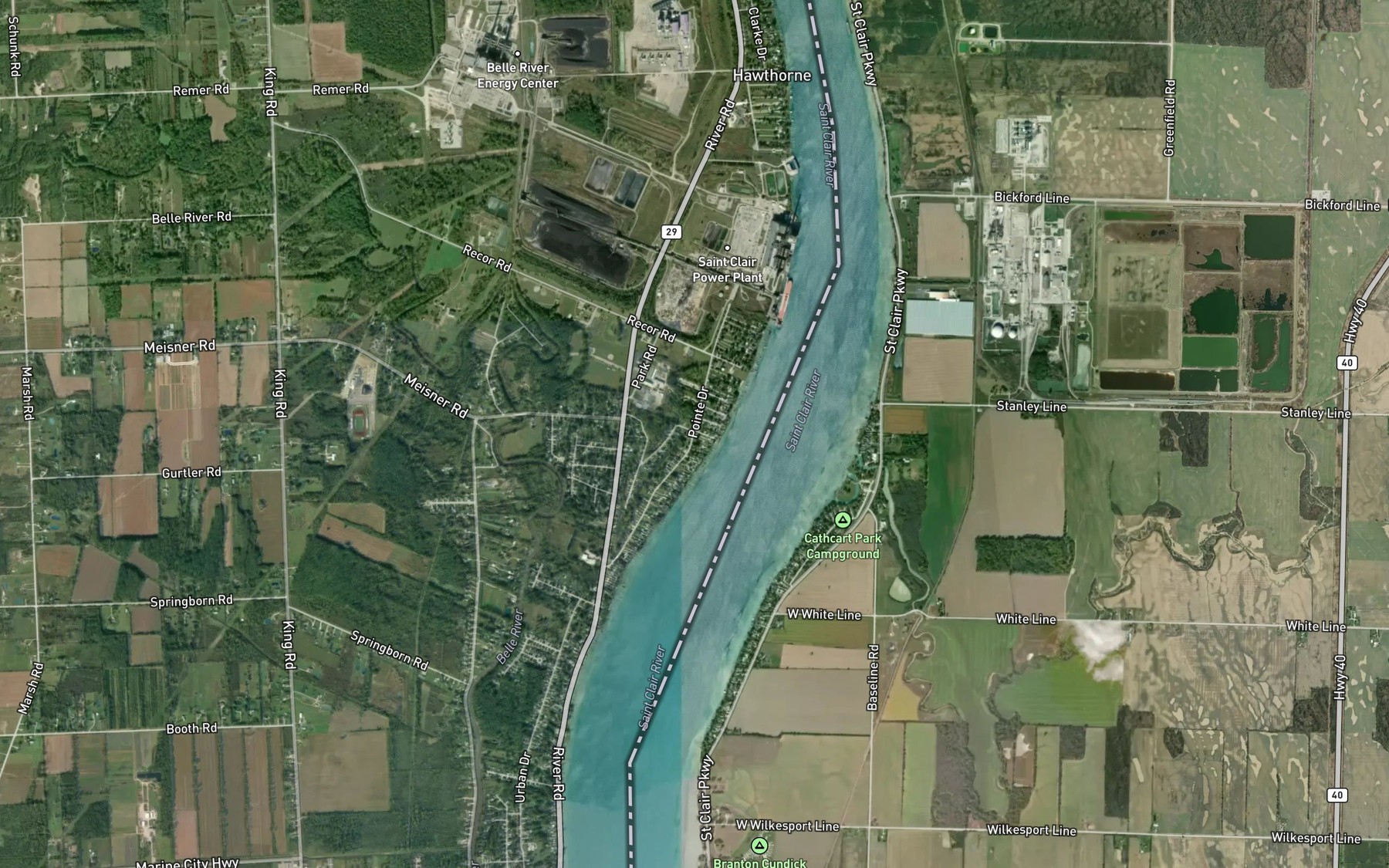 Satellite map of the Pointe Drain