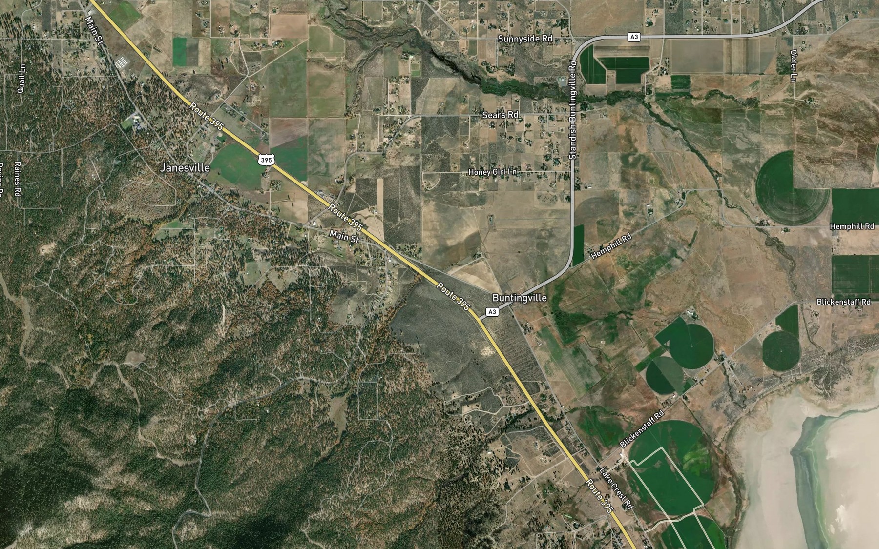 Satellite map of the Parker Creek