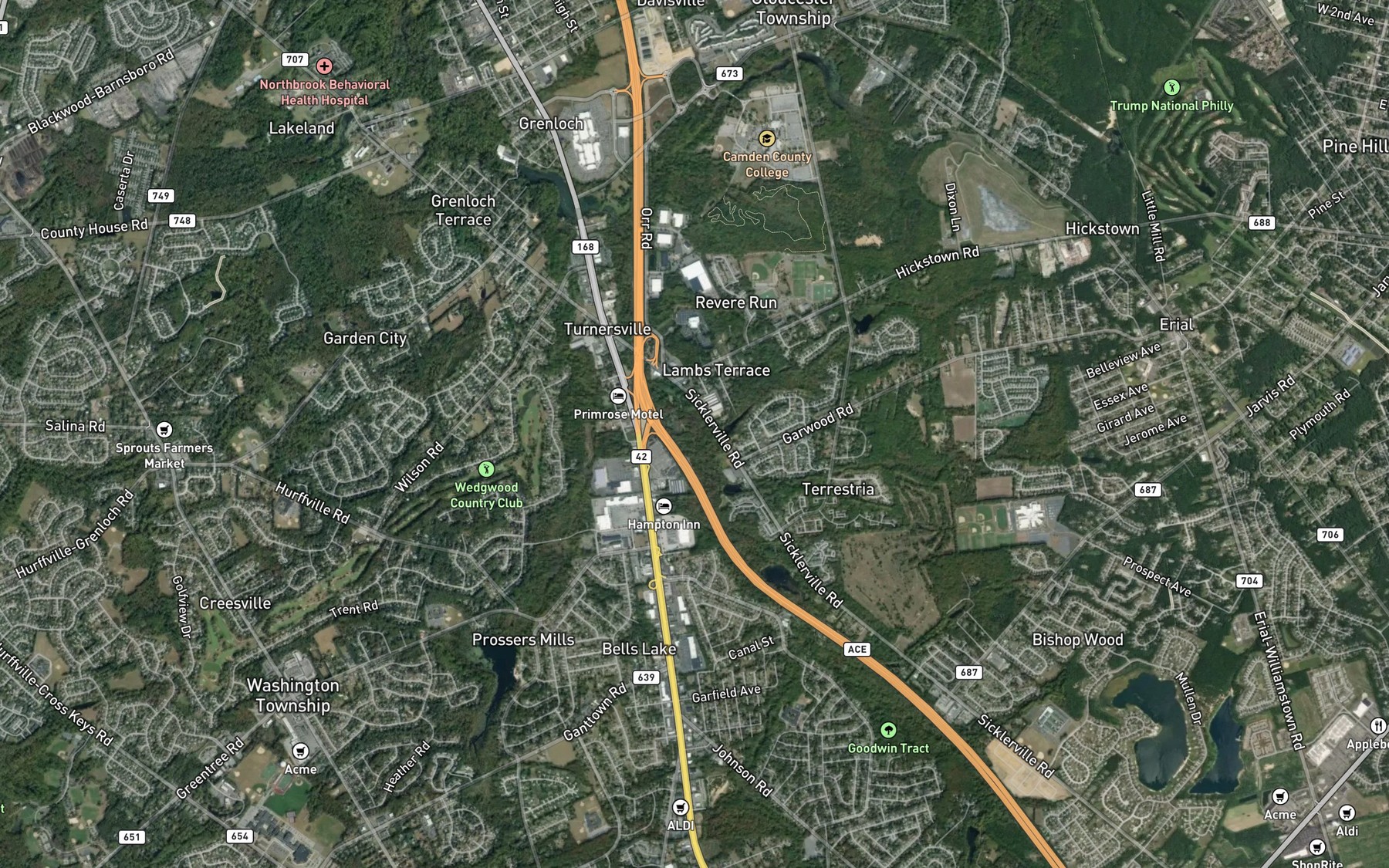 Satellite map of the Toms Branch