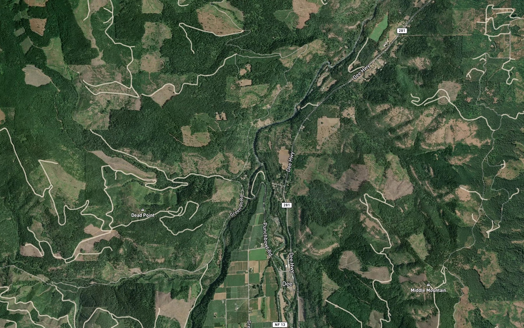 Satellite map of the West Fork Hood River