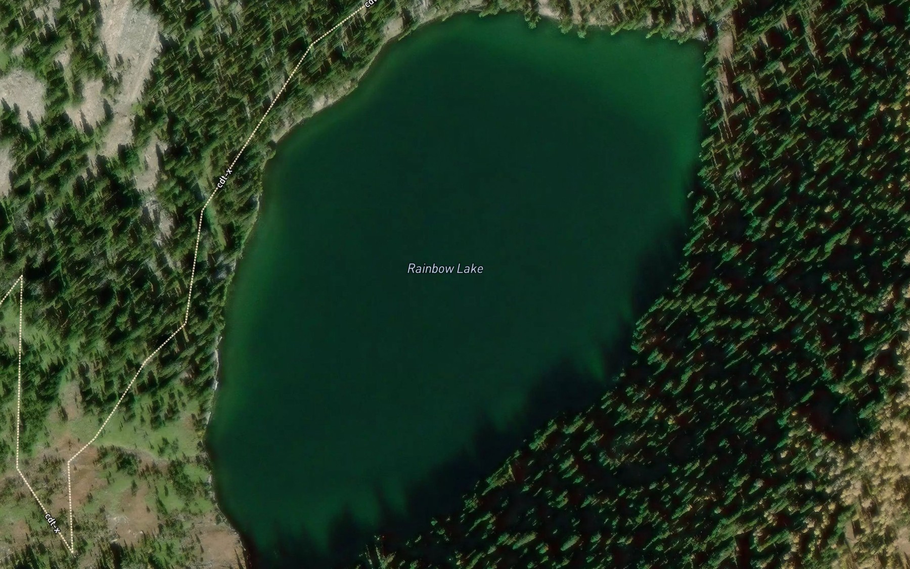 Satellite map of the Rainbow Lake