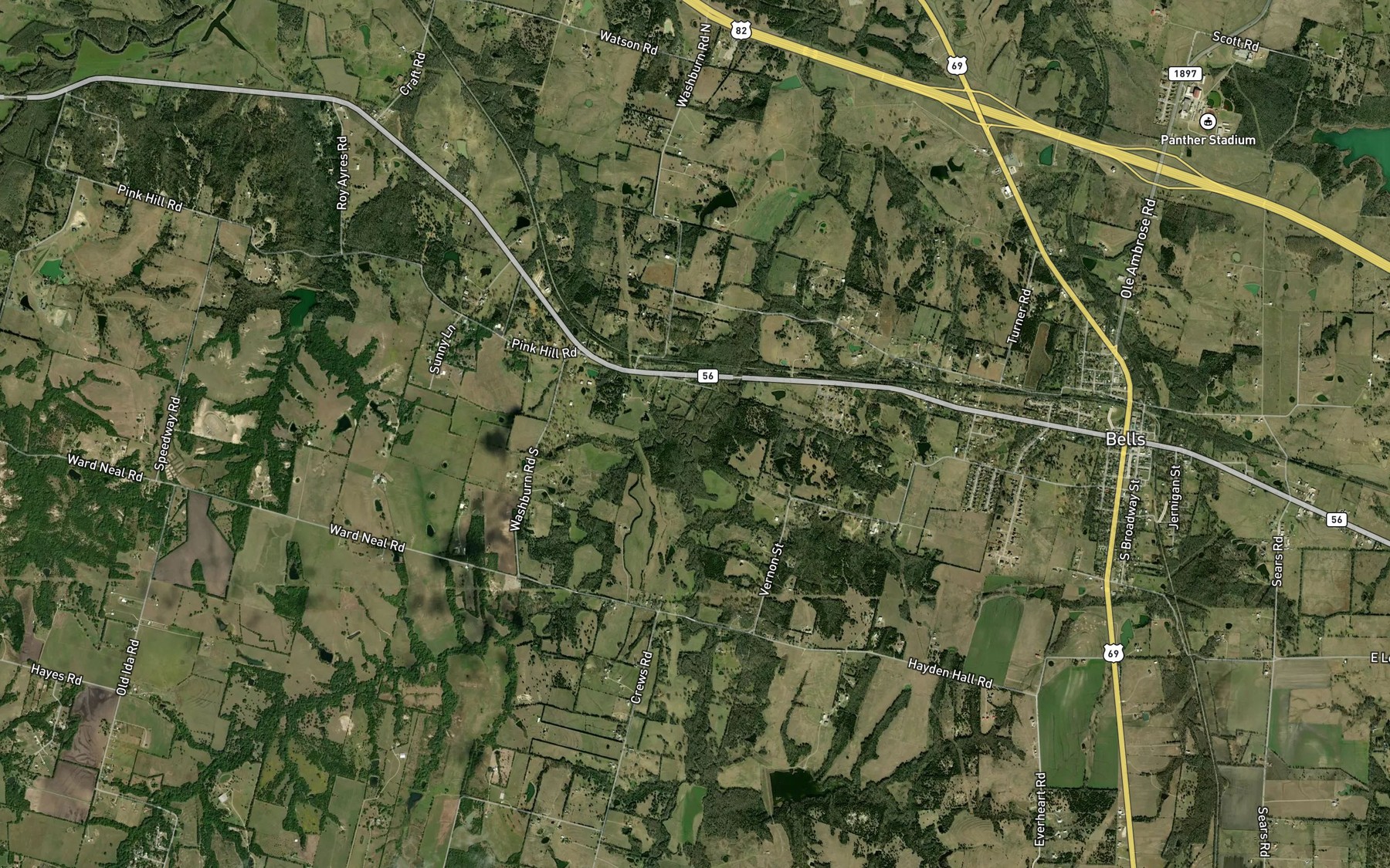 Satellite map of the Brushy Creek