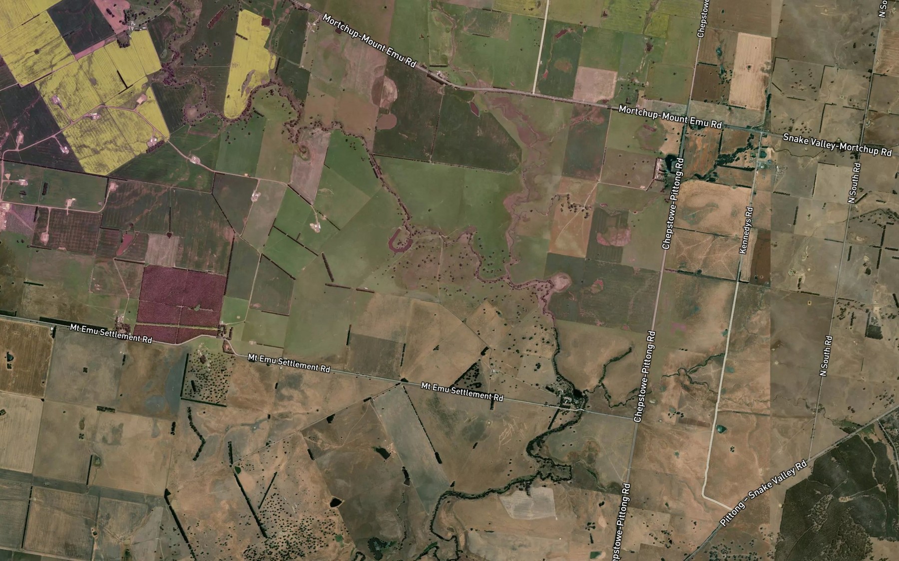 Satellite map of the Baillies Creek
