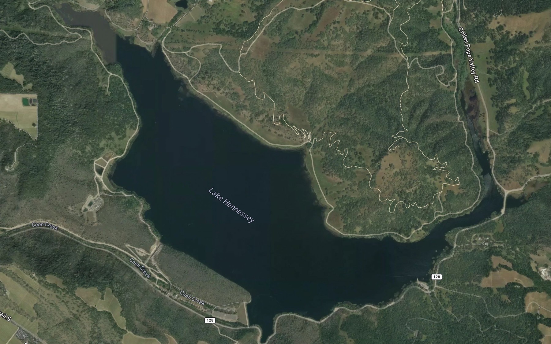 Satellite map of the Lake Hennessey