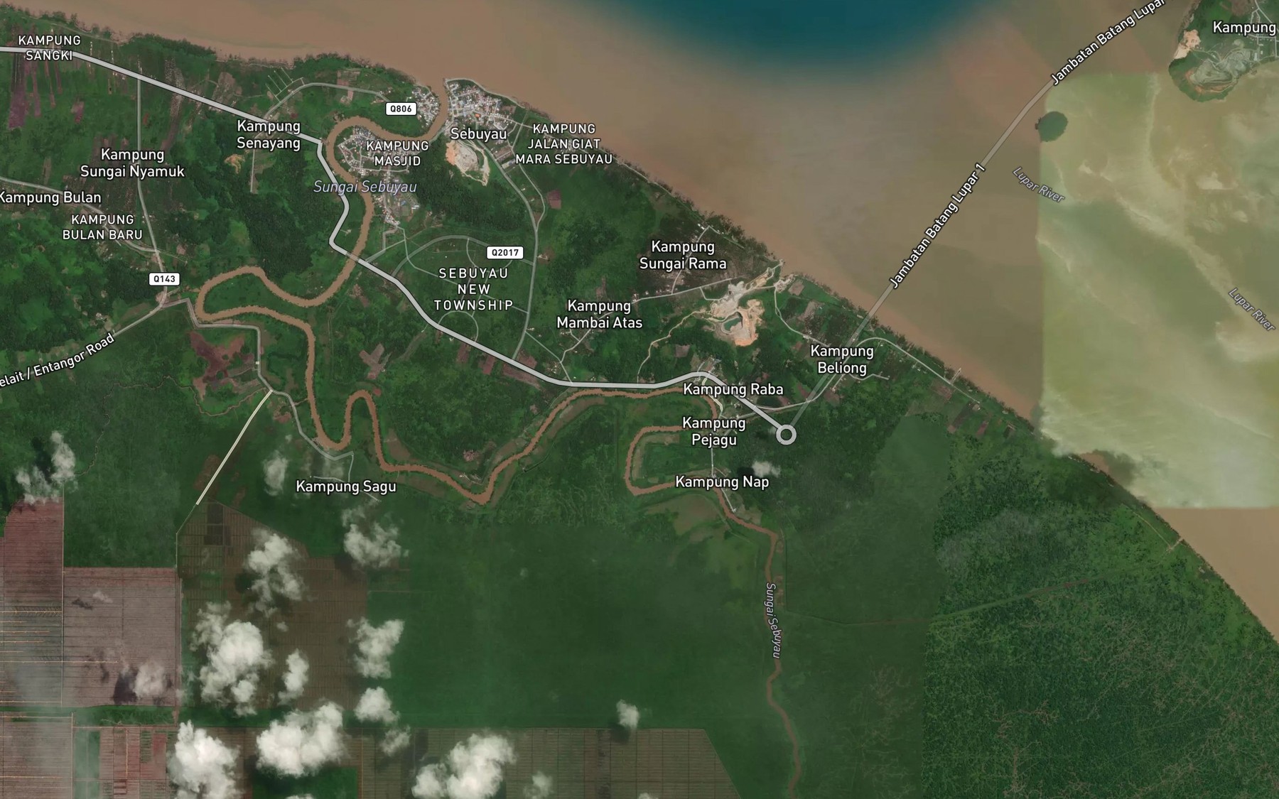 Satellite map of the Rantau Pendam