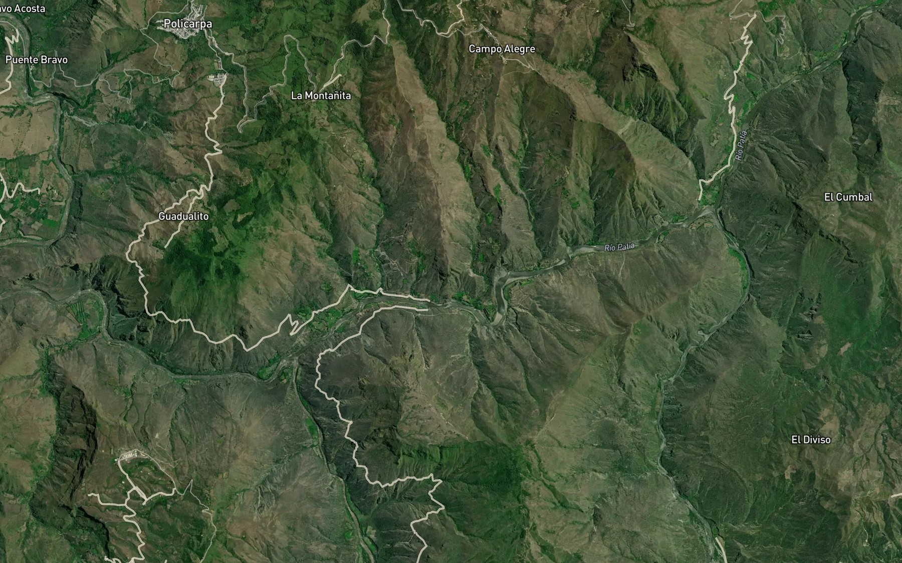 Satellite map of the Quebrada Guabal
