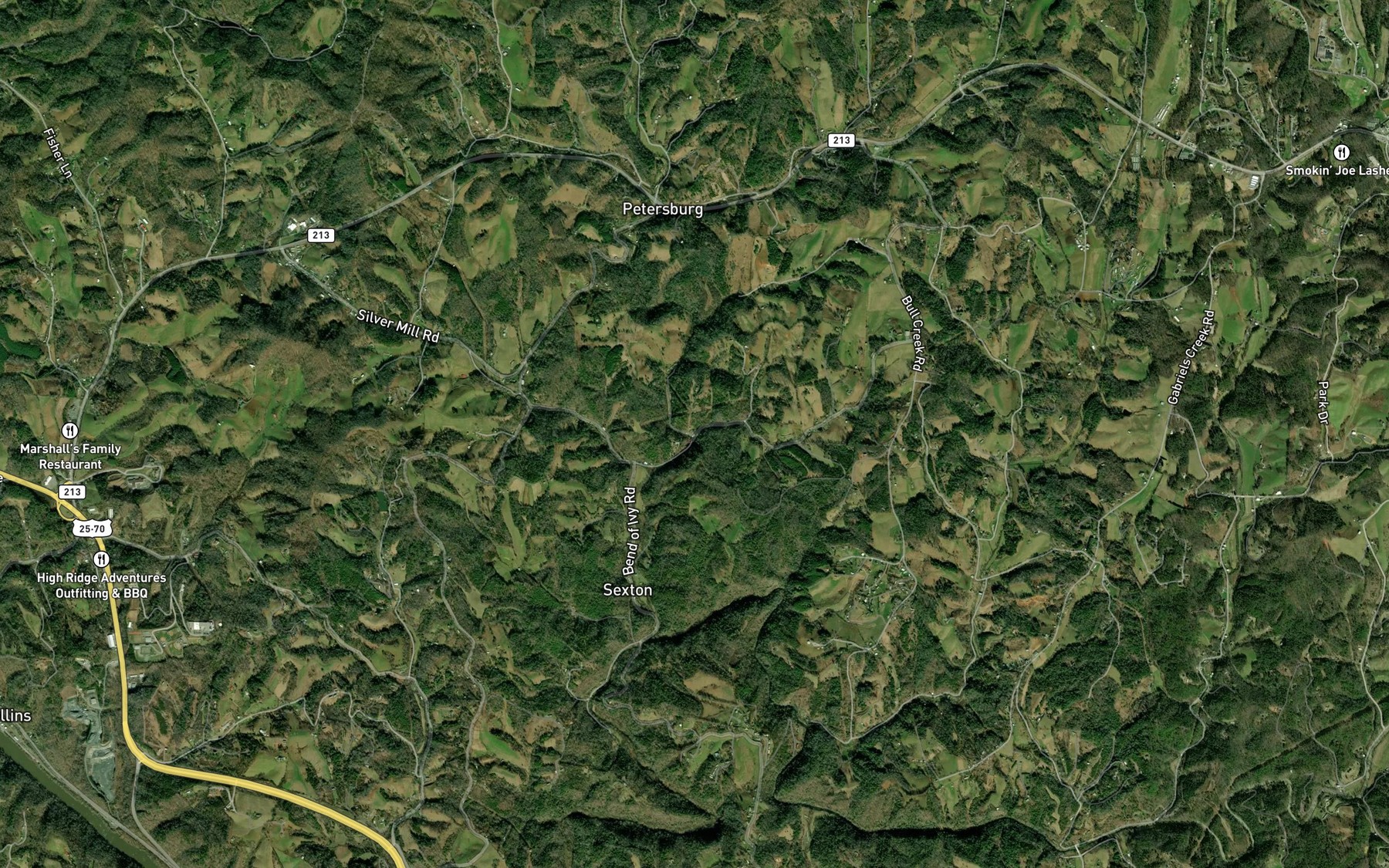 Satellite map of the Nowhere Branch