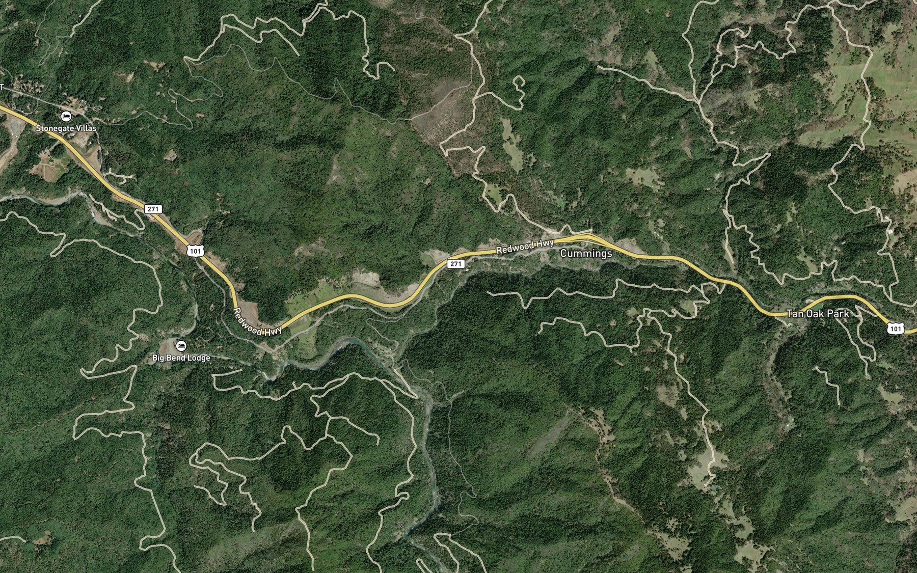 Satellite map of the Squaw Creek
