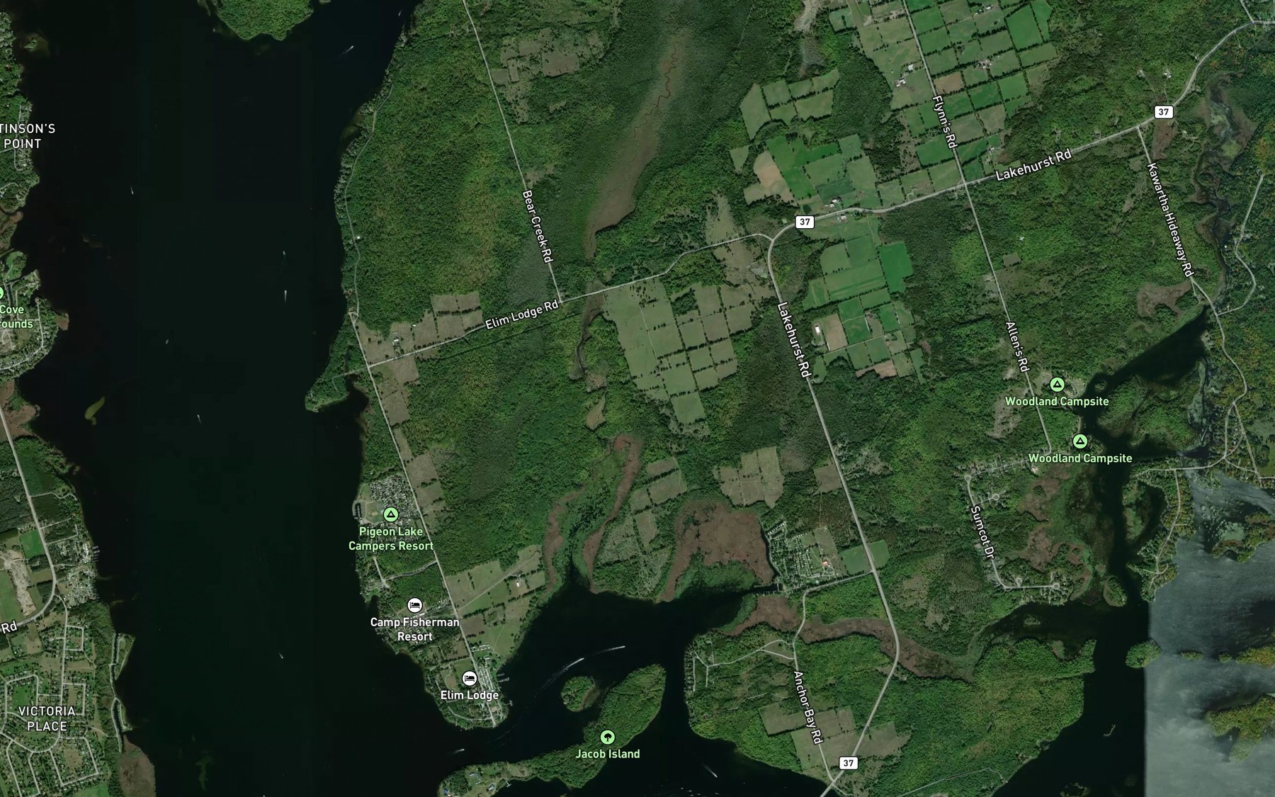 Satellite map of the Bear Creek