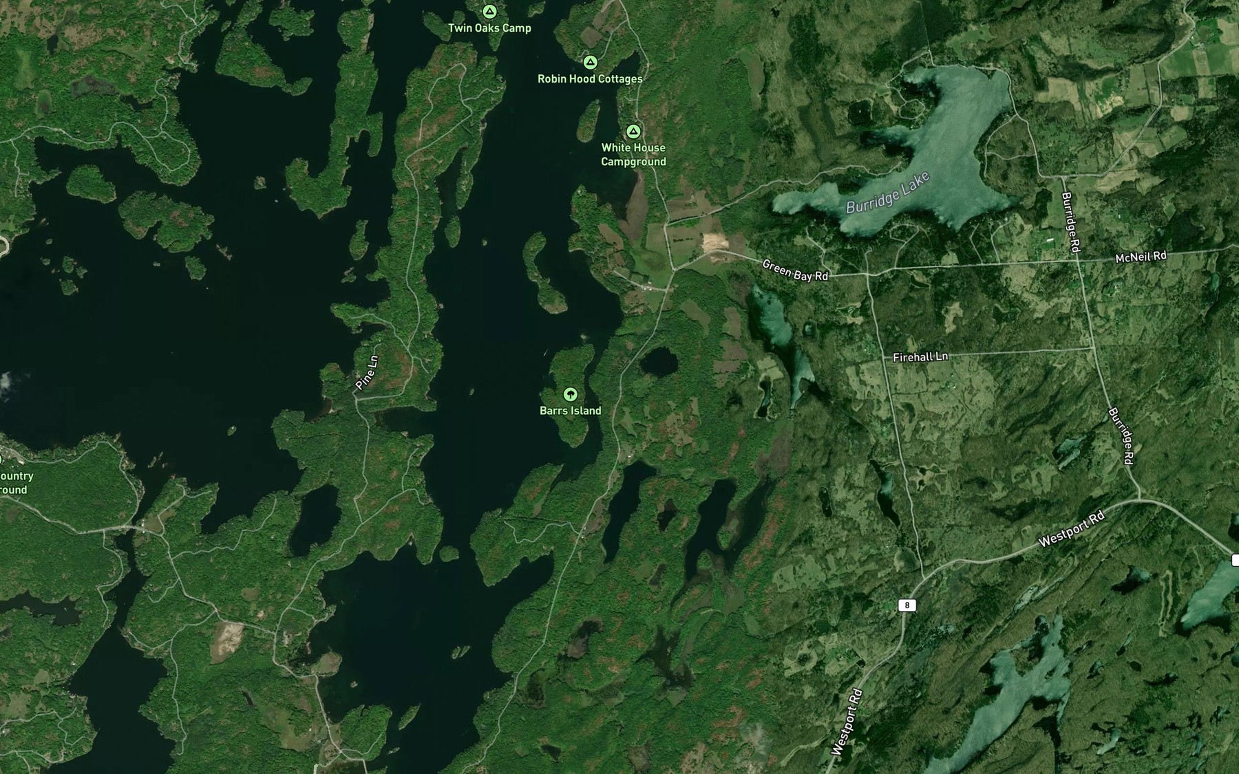Satellite map of the Thompson Pond