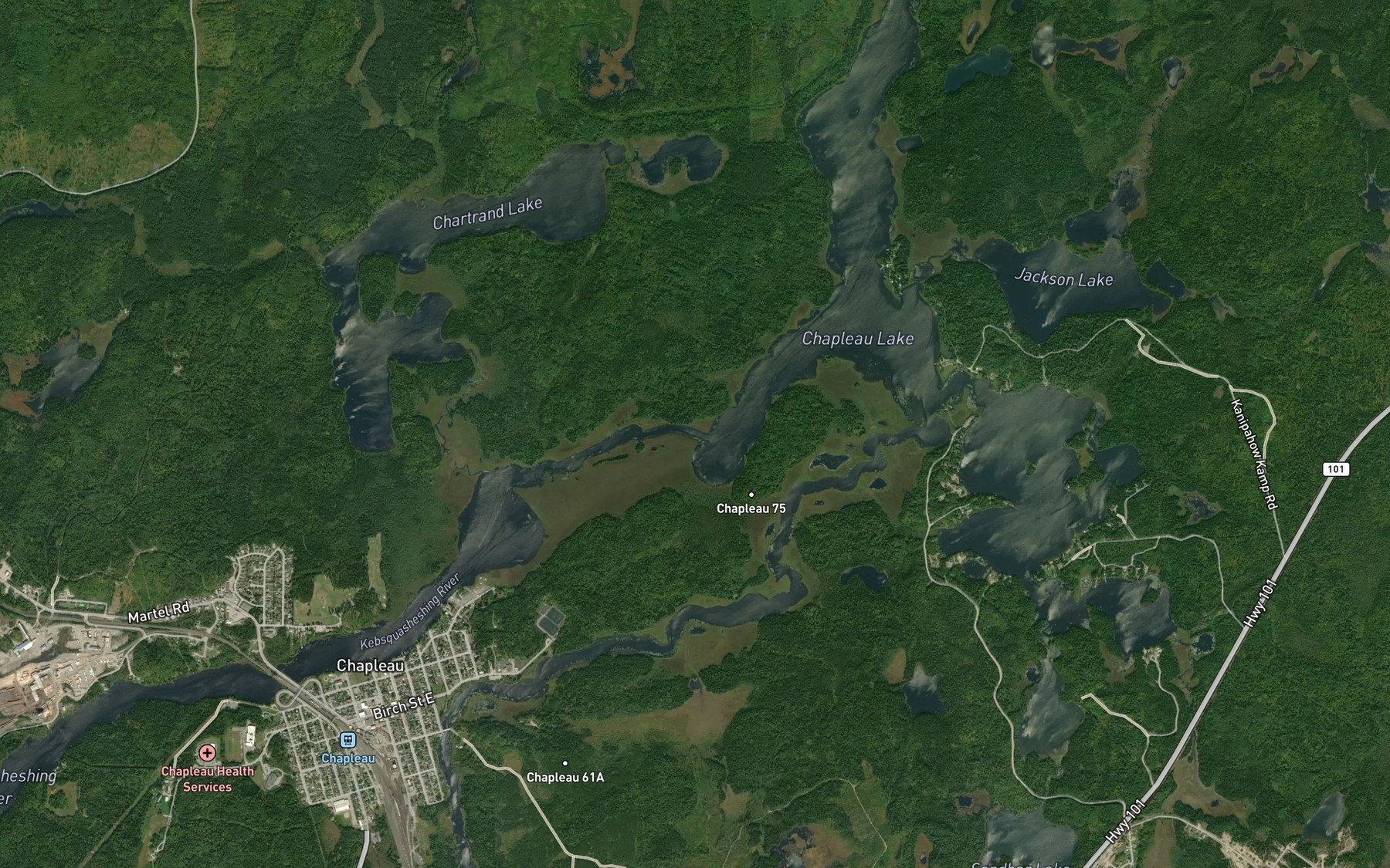 Satellite map of the Kebsquasheshing River