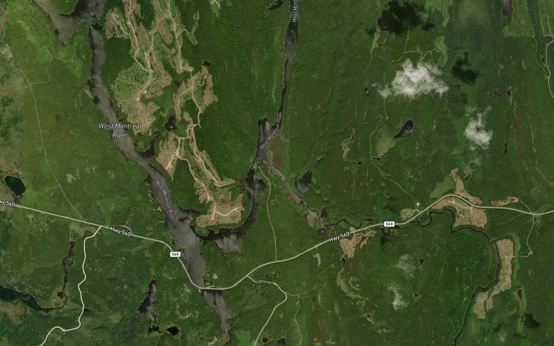 Satellite map of the Wapus Creek