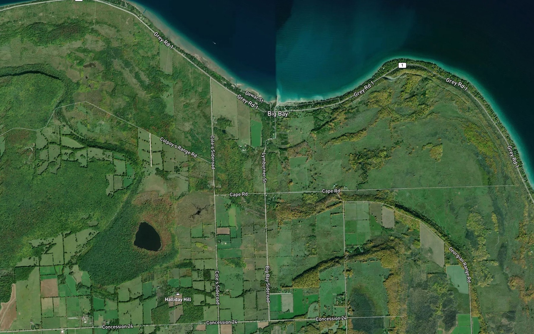 Satellite map of the Big Bay Creek