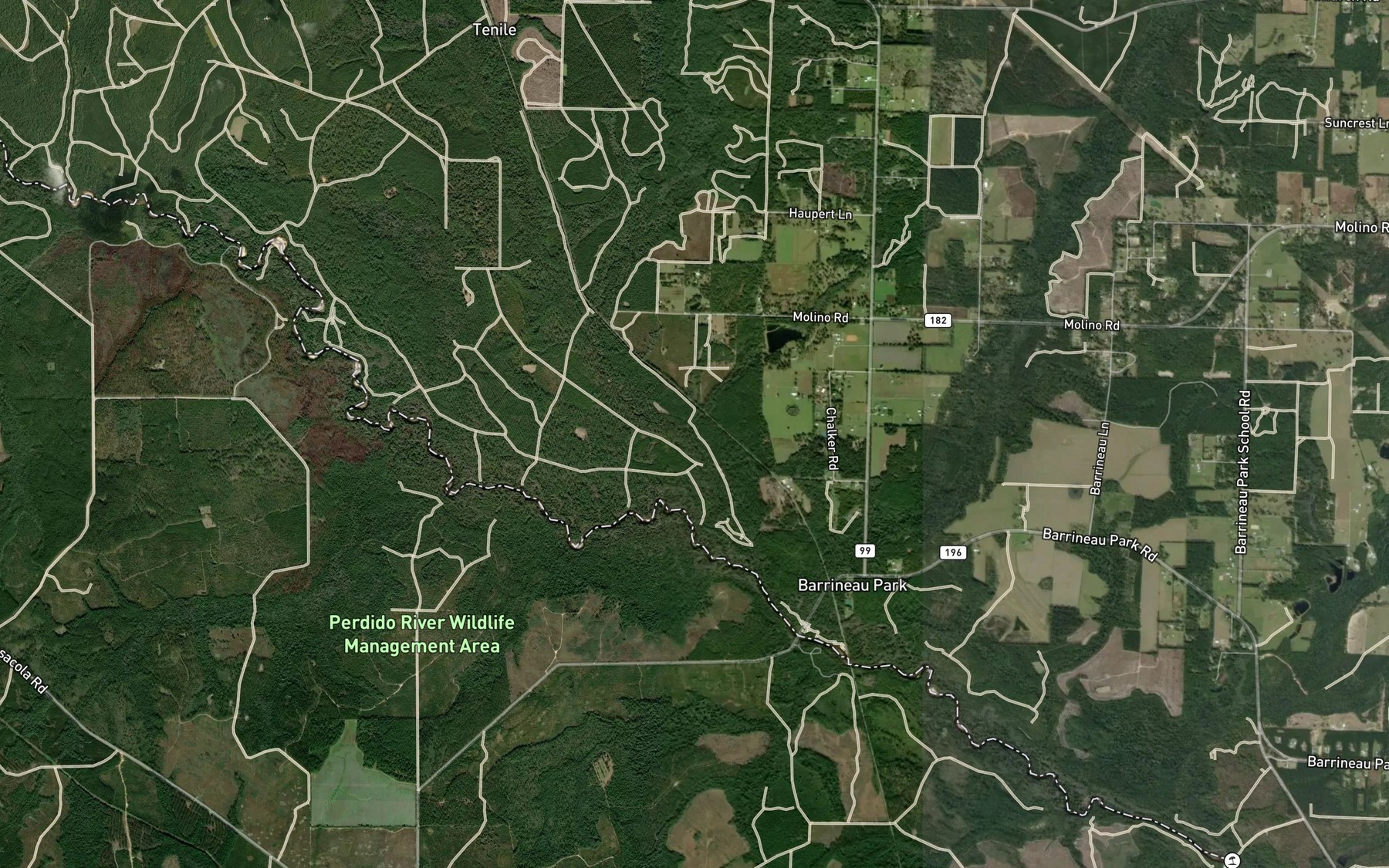 Satellite map of the Bowman Creek