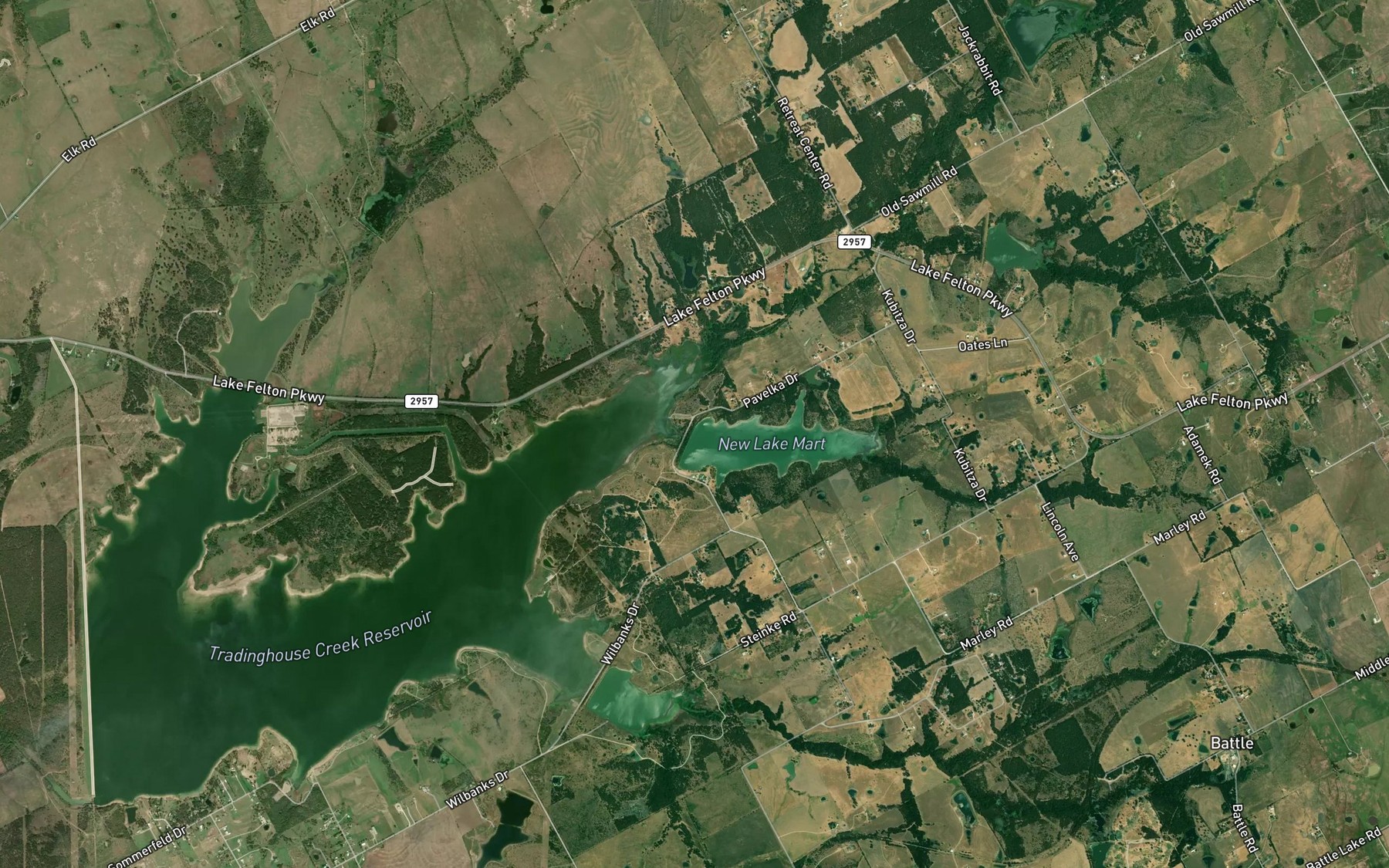 Satellite map of the New Mart Lake