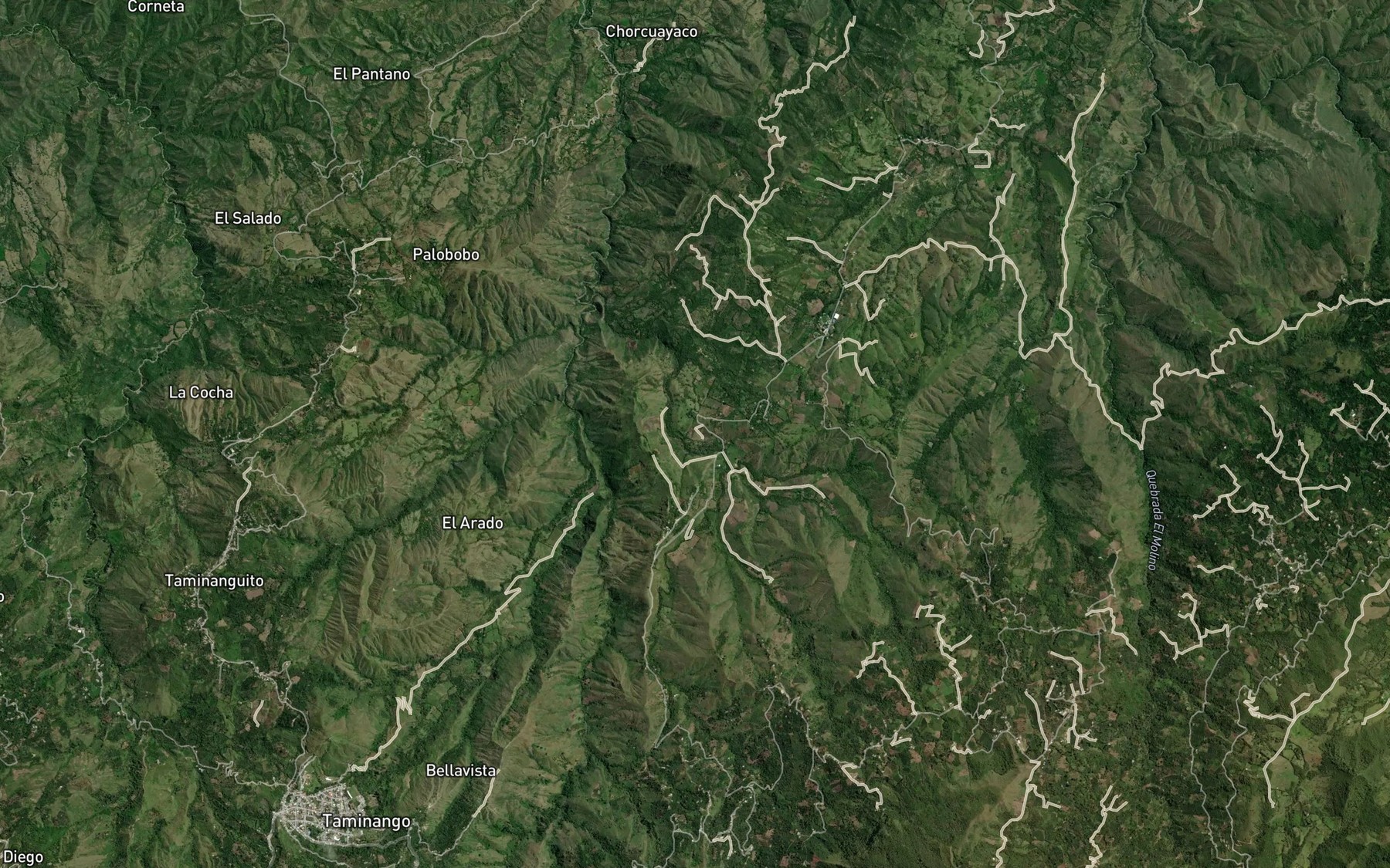 Satellite map of the Quebrada El Naranjo