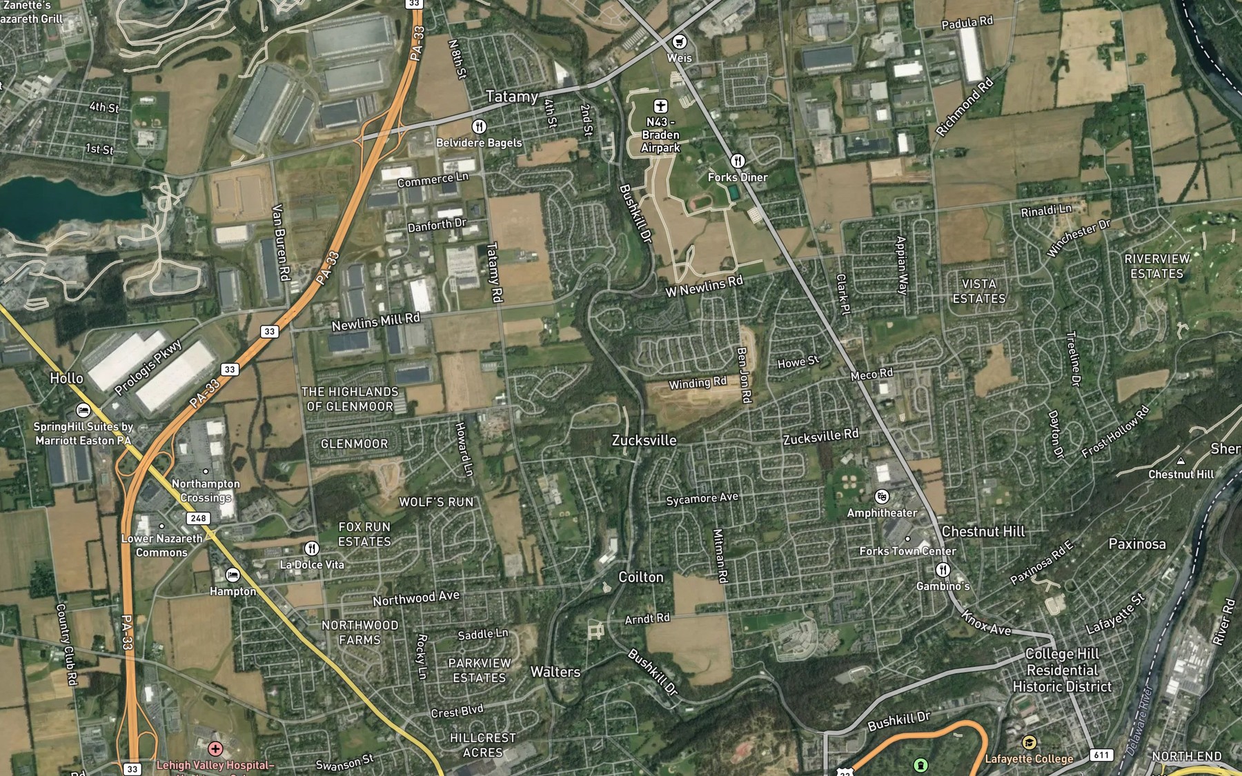 Satellite map of the Schoeneck Creek