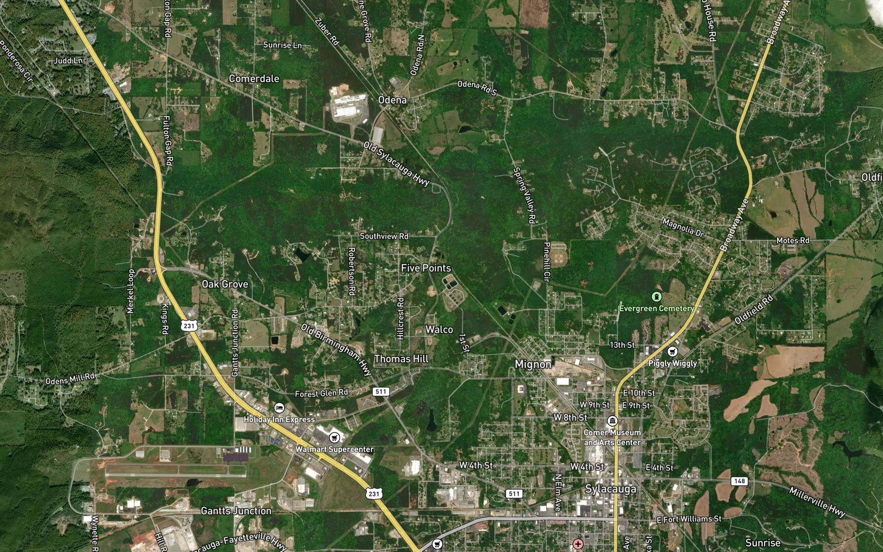Satellite map of the Darby Branch