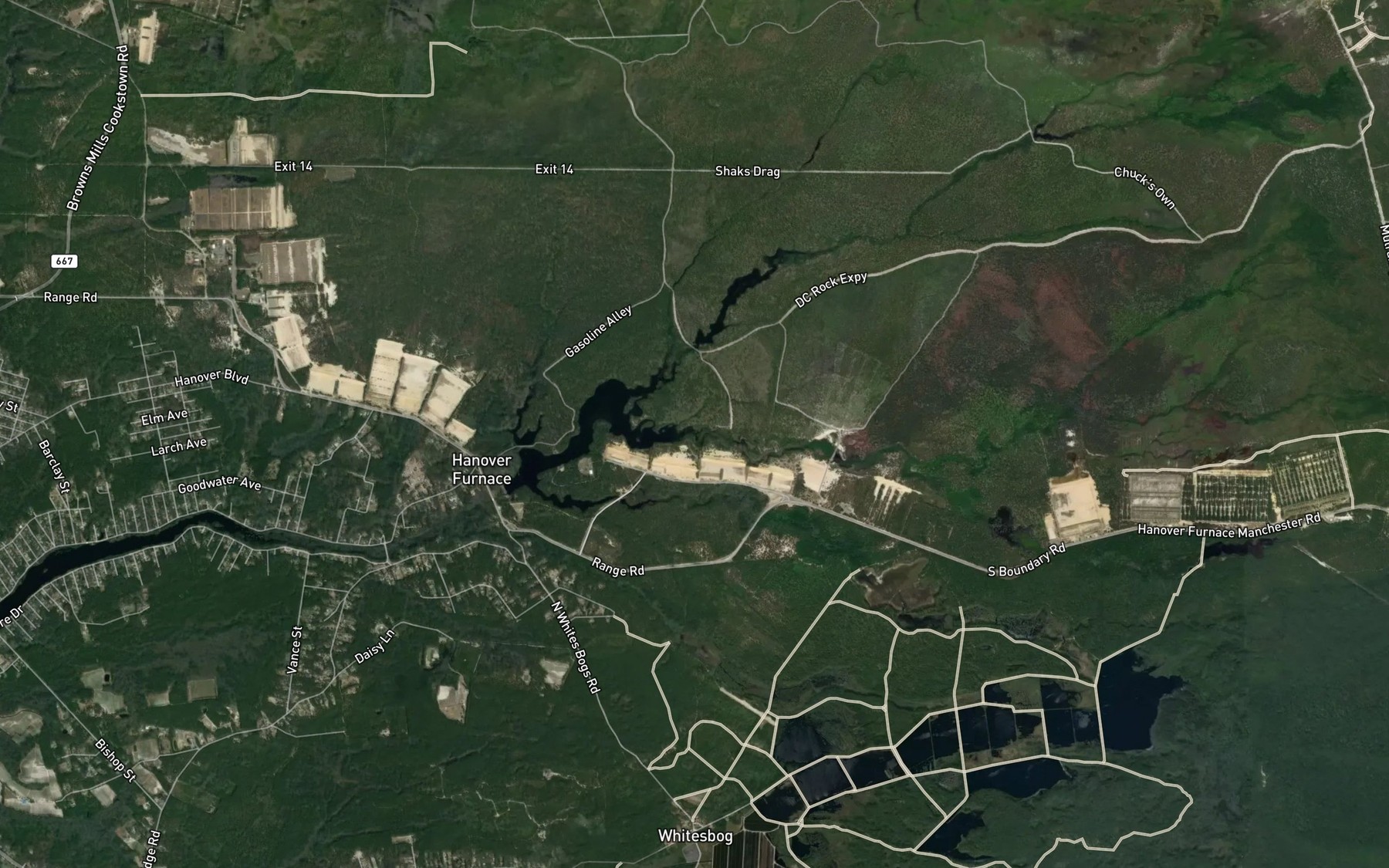 Satellite map of the Gaunts Brook