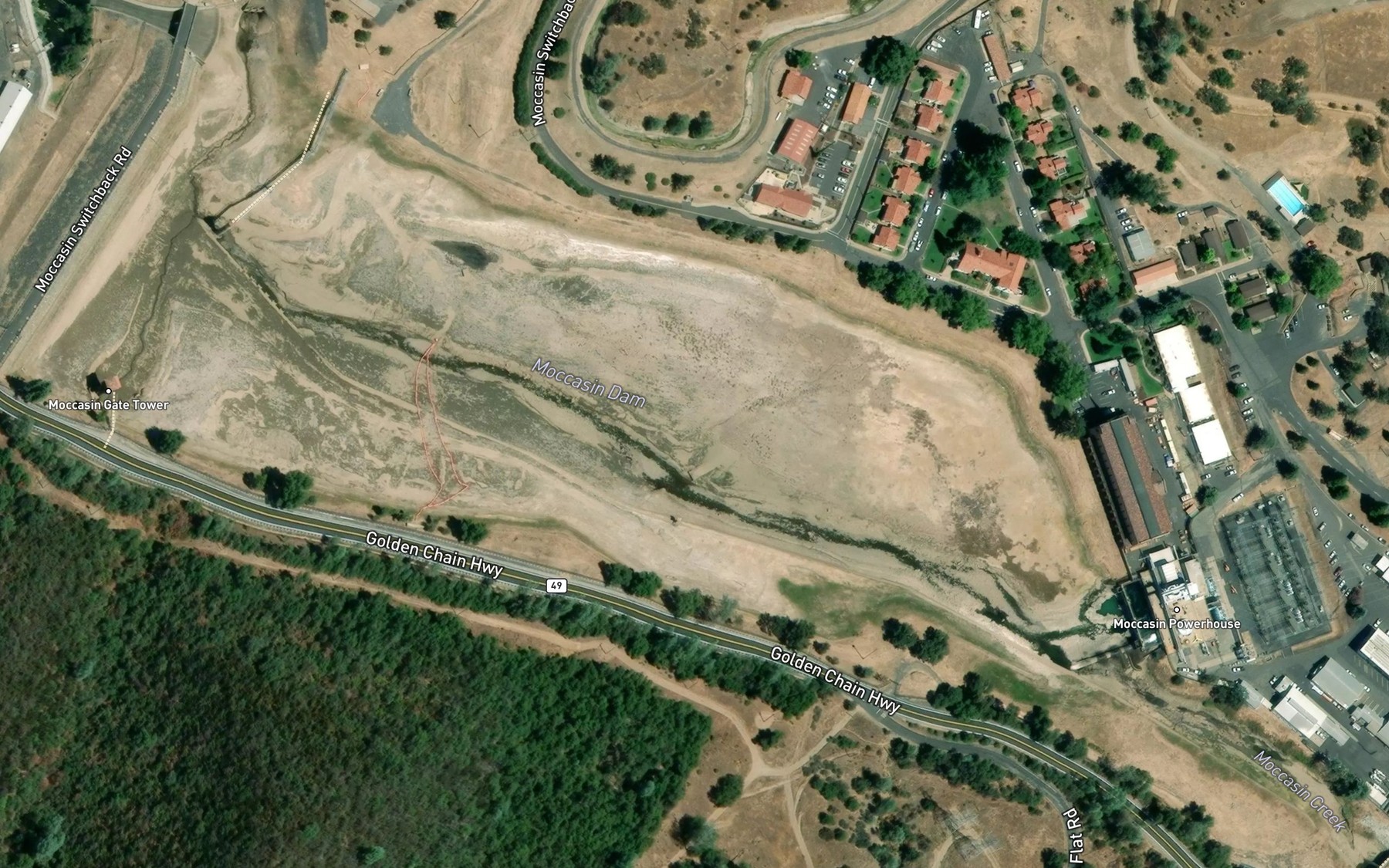 Satellite map of the Moccasin Reservoir