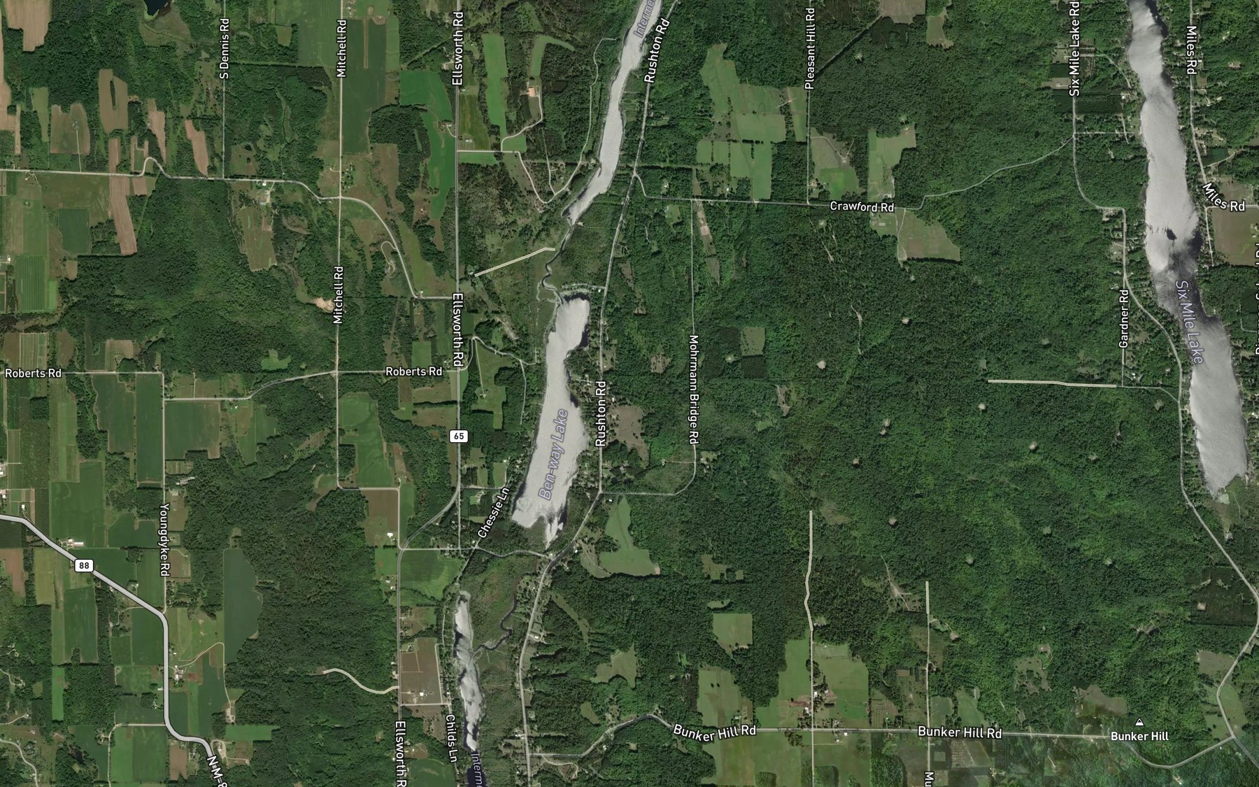 Satellite map of the Benway Creek