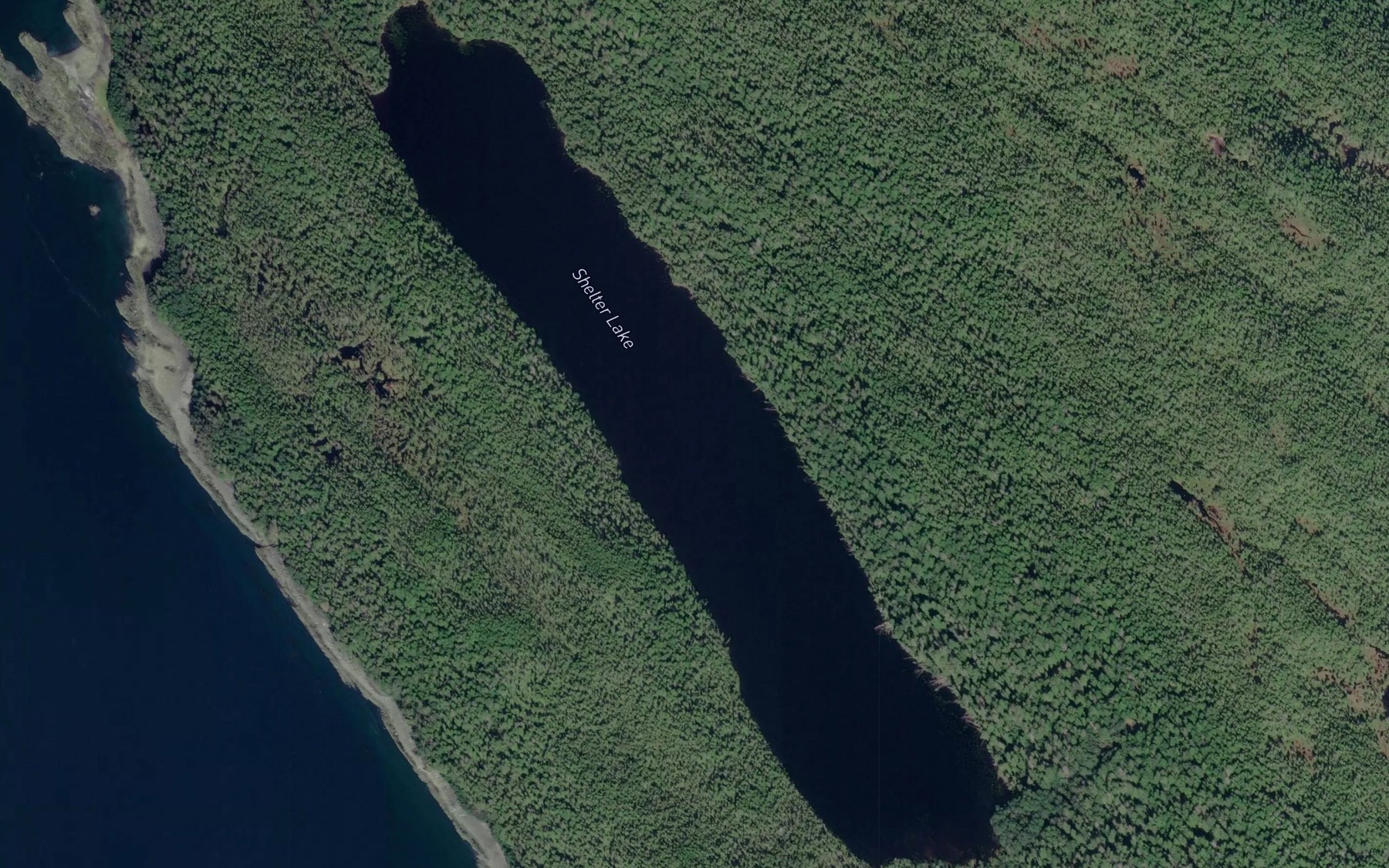 Satellite map of the Shelter Lake
