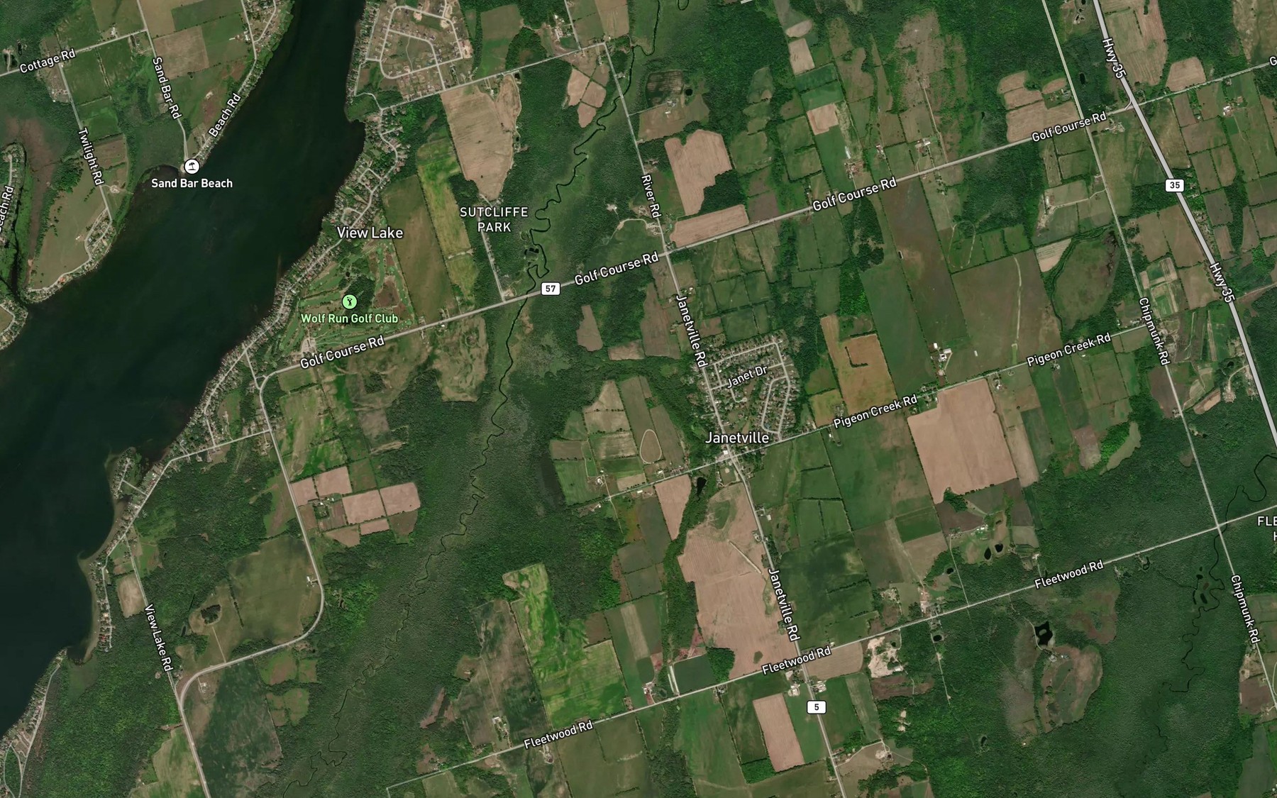 Satellite map of the Janetville Creek